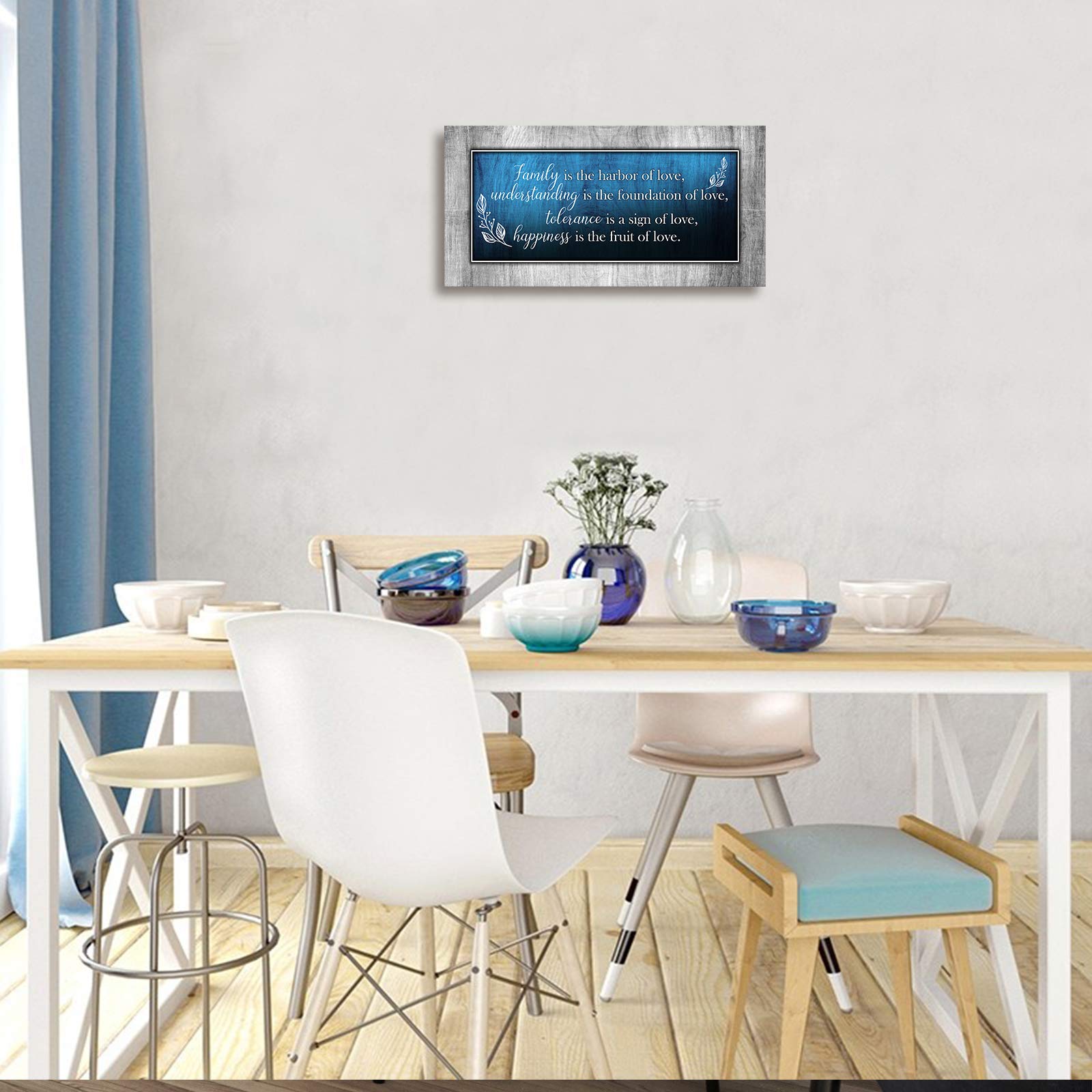 Canvas Wall Art Love Quotes Wall Art Navy Blue And Grey Family Word Picture Prints For Living Room Bedroom Framed Artwork Ready