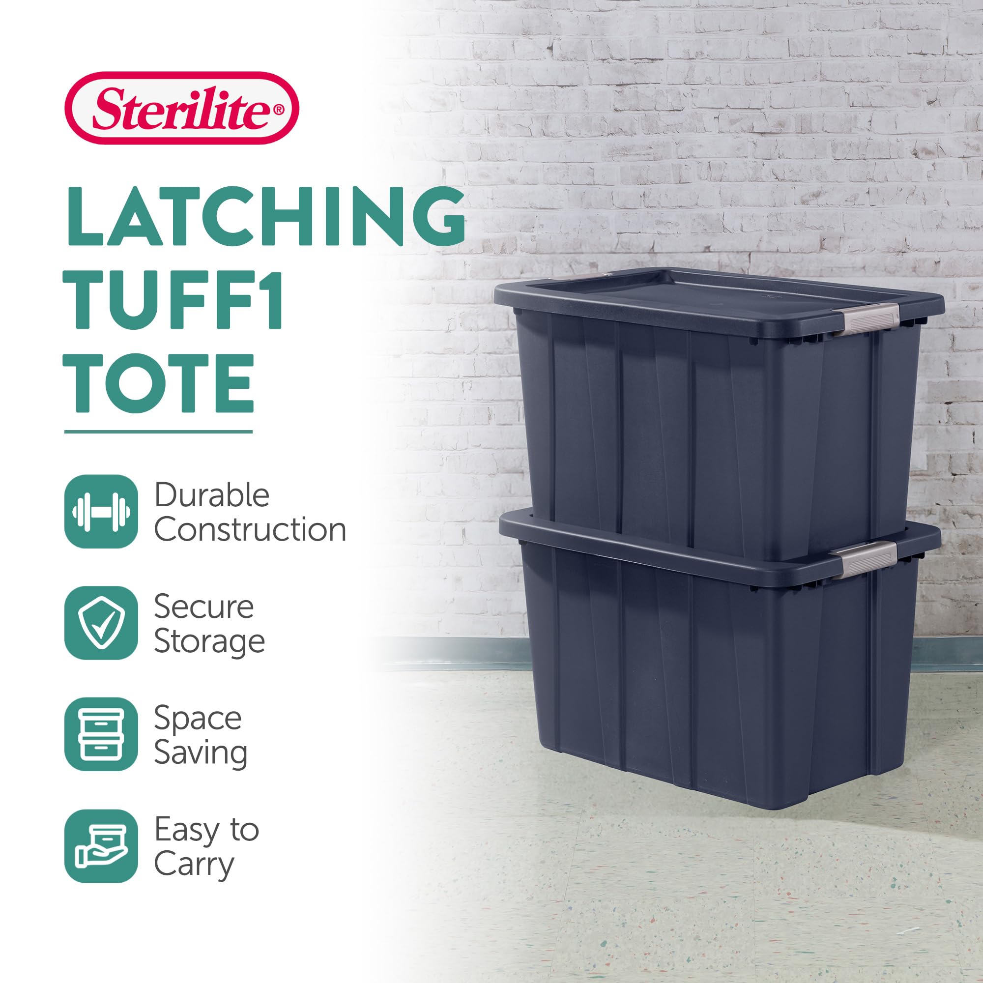 Sterilite 4-Pack Storage Bins With Lids, Heavy Duty Totes, Tuff1, 30 Gallon, Dark Indigo