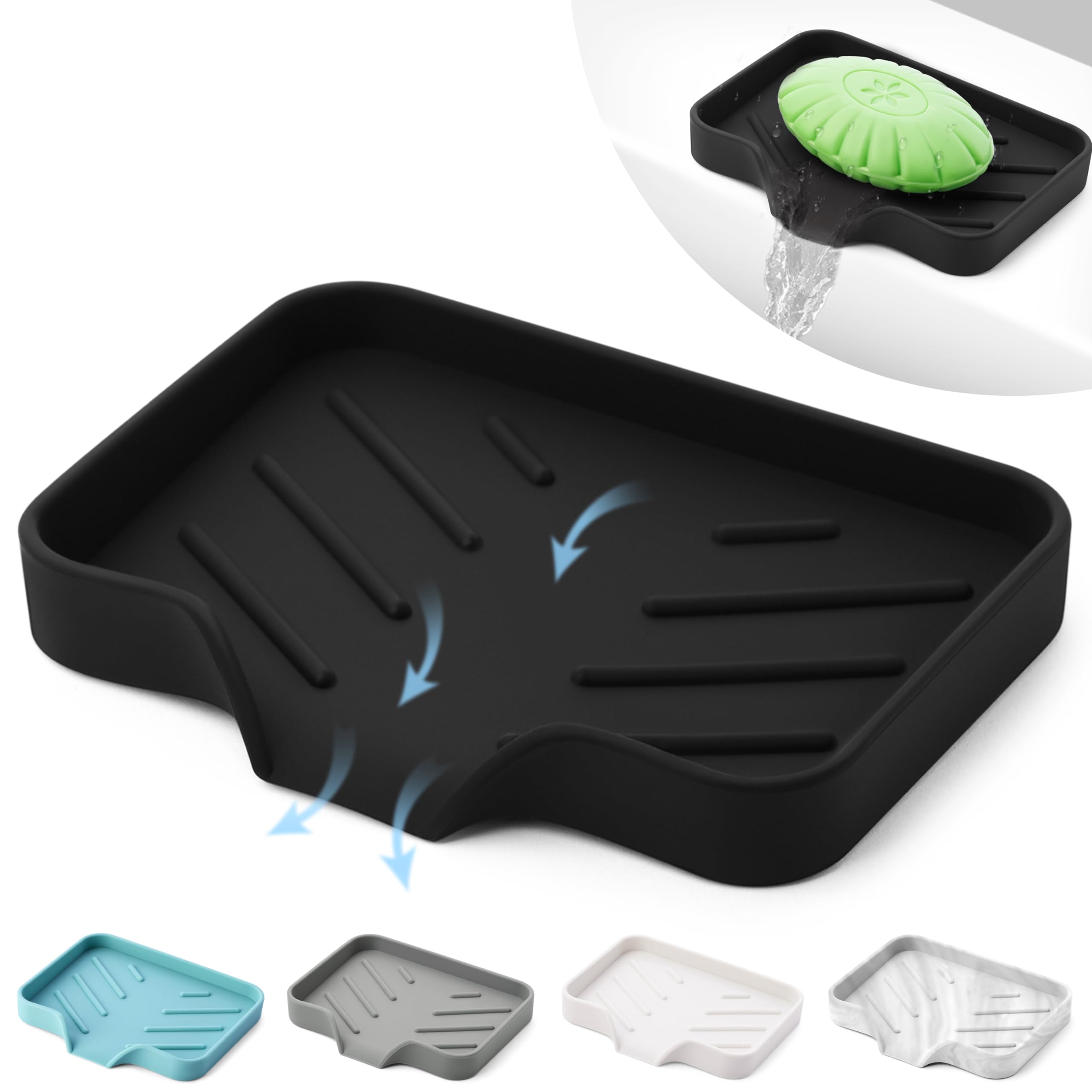 Black Silicone Soap Dish Tray  Self Draining Soap Holder for Bar Soap  Silicone Soap Tray with Drainage  Soap Dishes for Bar Soap  Soap Bar Holder  Dish Soap Tray for Kitchen Counter  Plastic Free