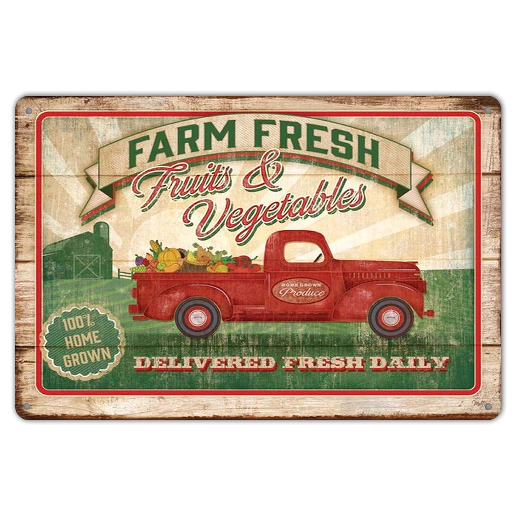 Homdeo Farm Fresh Daily Fruits Vegetables Home Grown Rustic Metal Sign Tin Poster Home Decor Bar Kitchen Wall Art 12''X8''
