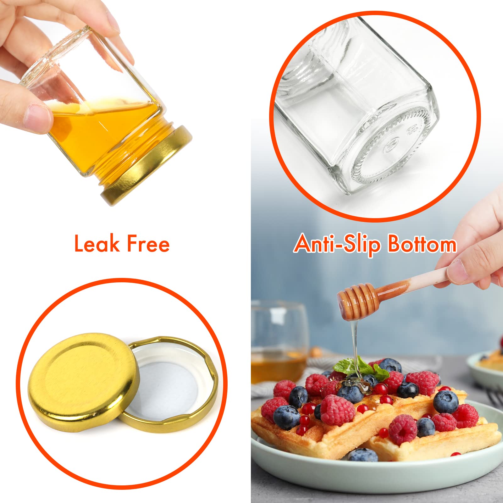 Aurotrends 30-Pack 3Oz Glass Honey Jars With Wooden Dippers - For Wedding And Baby Shower Favors