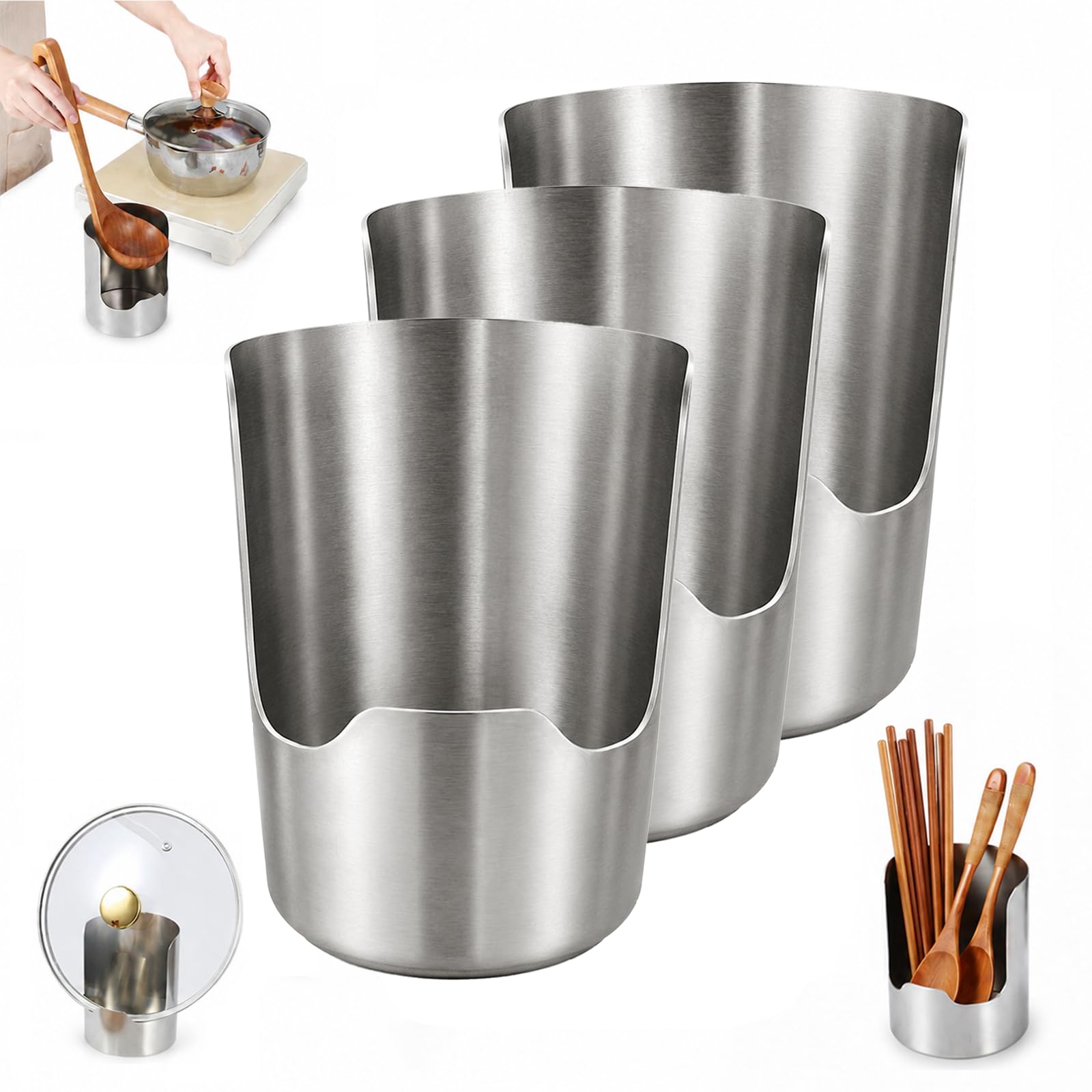 Zanvelvexa 2 In1 MultiFunctional Kitchen Utensil Holder, Thickened Stainless Steel Spoon & Pot Lid Rack, SpaceSaving Counterto