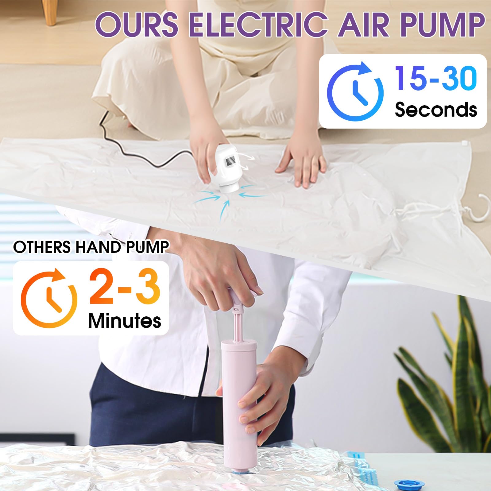 SZO 16 Pack Vacuum Storage Bags With Electric Air Pump,(4 Jumbo/4 Large/4 Medium/4 Small) Vacuum Seal Bags For Clothing Travel,