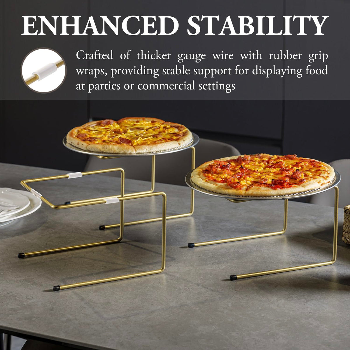 MyGift Brass Metal Pizza Table Stands, Tabletop Pizza Pan Riser Food P ...