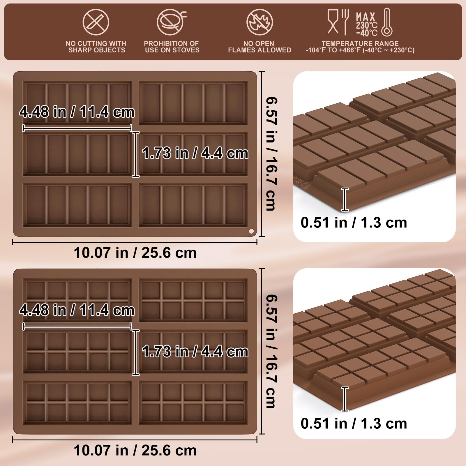 2pack Chocolate Bar Mold, Non-Stick Dubai Chocolate Molds, Deep Silicone Chocolate Mold for Dubai Chocolate Bar Pistachio, Candy