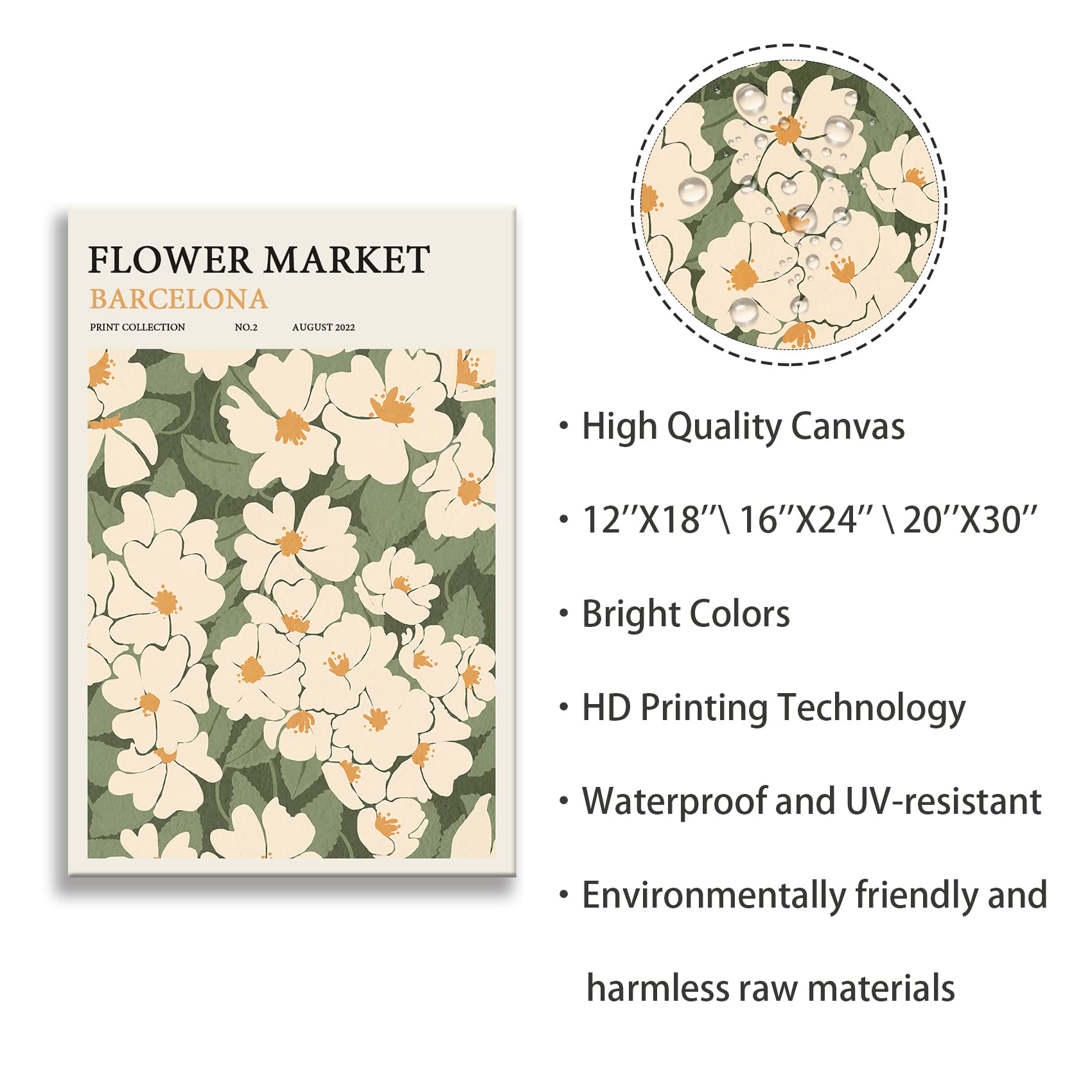 Zzuyi Flower Market Poster Decor Green And White Fresh Art Poster Canvas Poster For Living Room, Bed Room, Office Home Decoratio