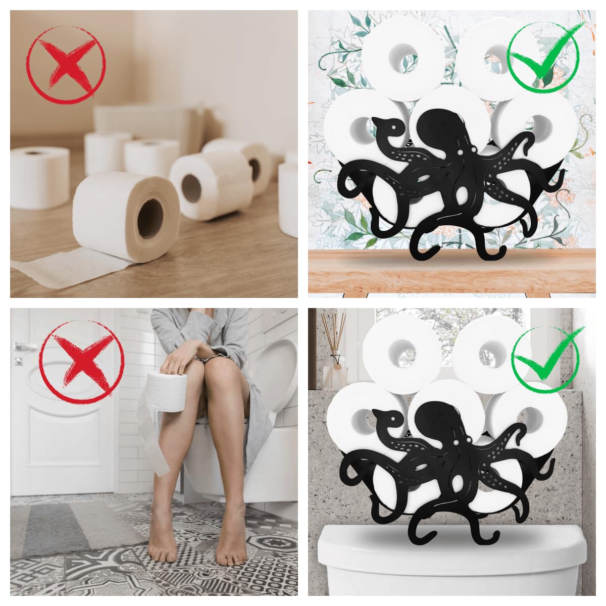 Teaeeno Funny Octopus Toilet Holder Paper Storage,Animals Storage Paper Holders For Bathroom,Freestanding Metal Animal Toilet Pa