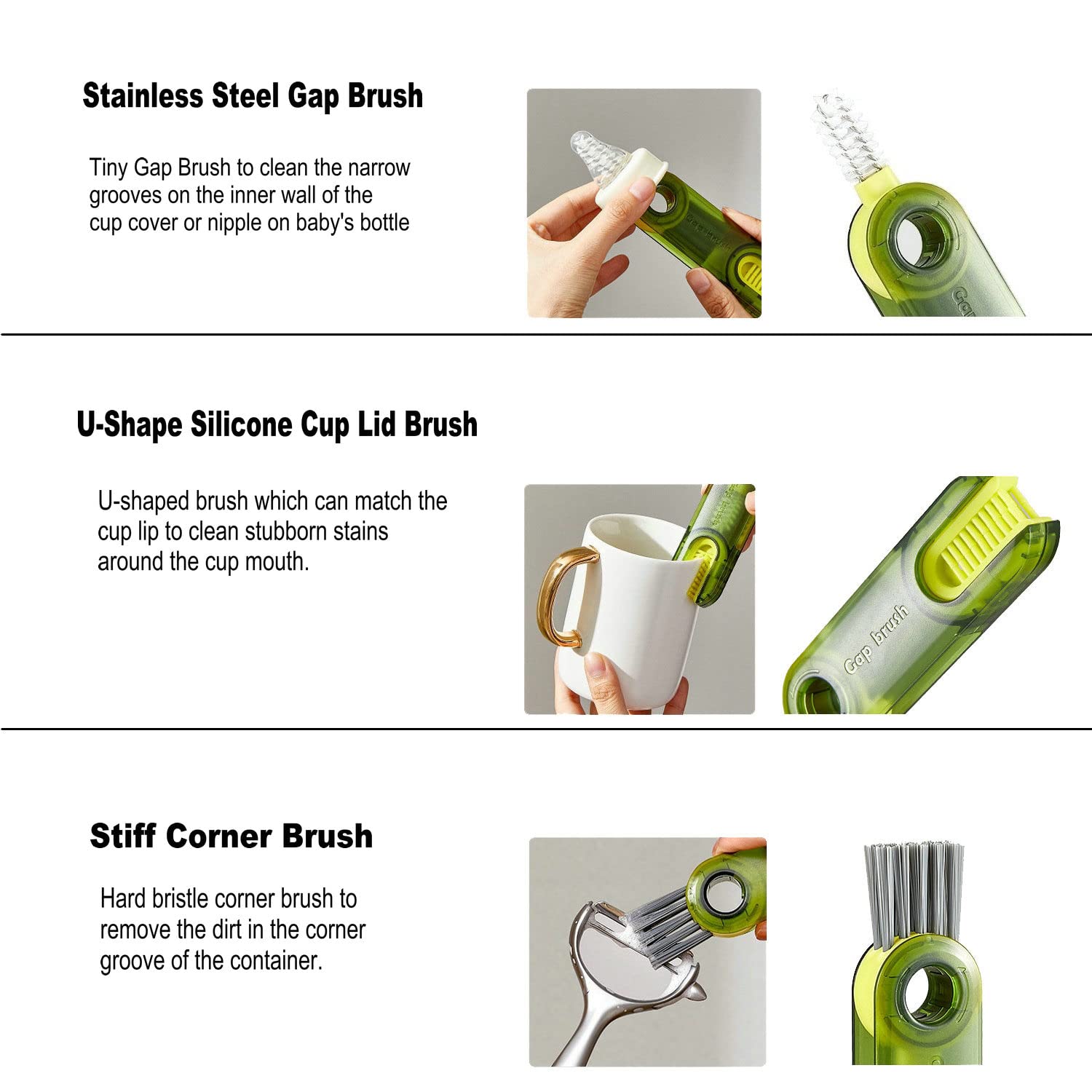 3 In 1 Multifunctional Cleaning Brush Tiny Bottle Cup Lid Brush Straw Cleaner Tools Multi-Functional Crevice Cleaning Brush Home