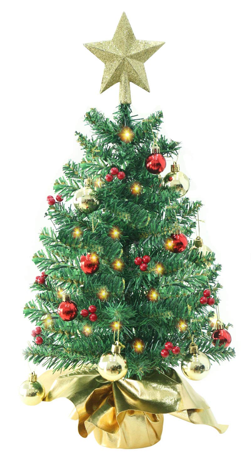 Liecho 24 Inch Tabletop Mini Christmas Tree, Miniature Pine Christmas Tree with Hanging Ornaments, Battery Operated Artificial X