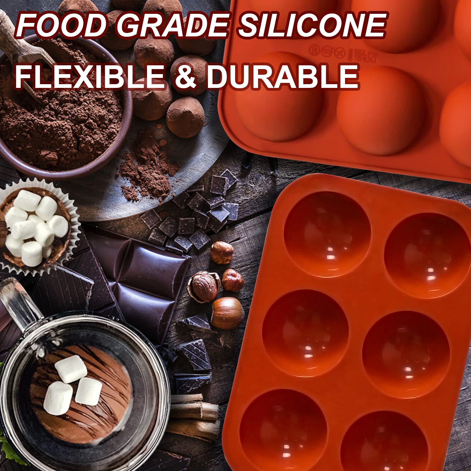 Lerykin 6 Holes Medium Semi Sphere Silicone Molds, 3 Packs Half Sphere Silicone Baking Molds For Making Chocolate, Cake, Jelly,