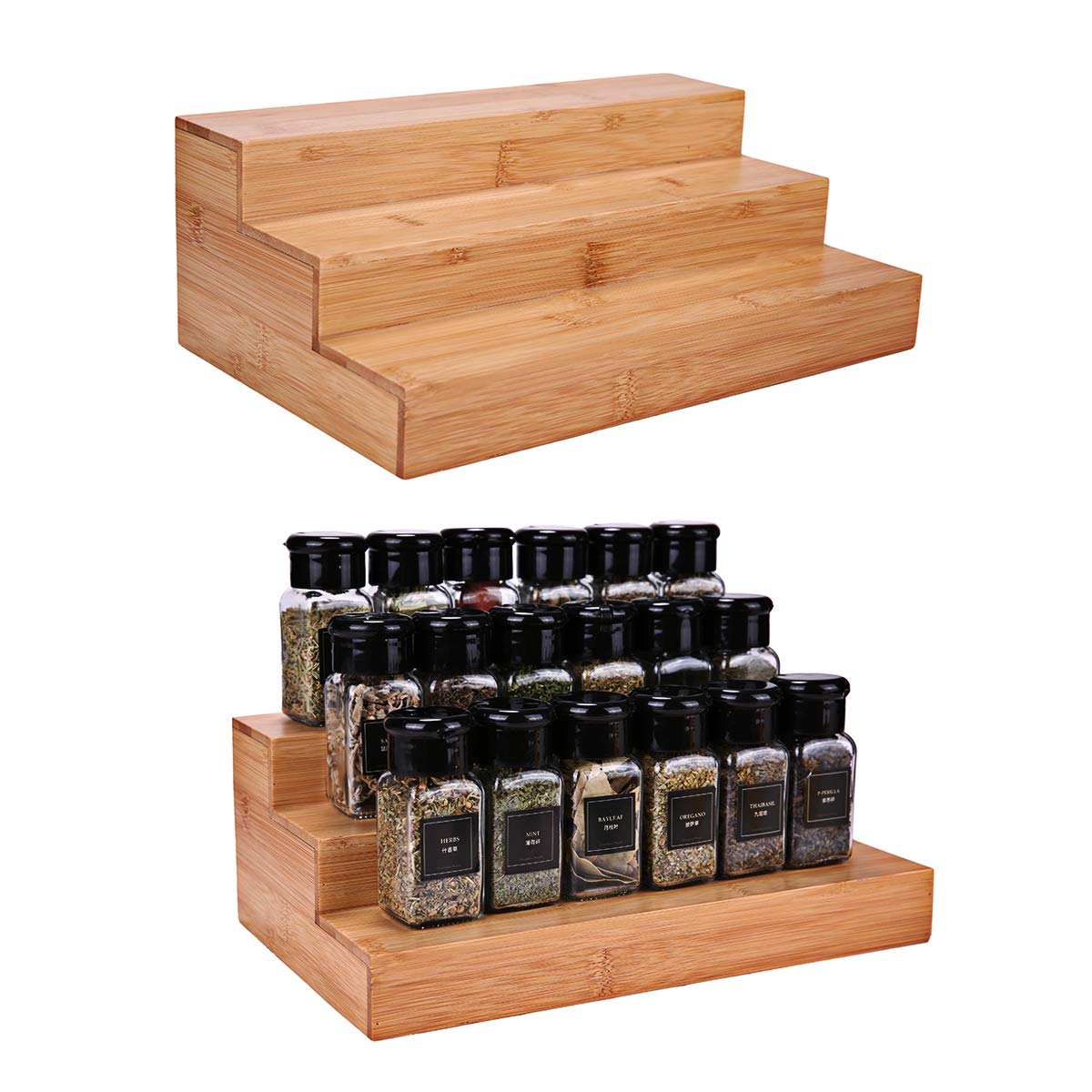 Sansnow Spice Rack Set, Cabinet Shelf, Spice Holder, 3-Tier Bamboo Spice Organizers for Cabinet, Pantry, Cupboard, Countertop, 2