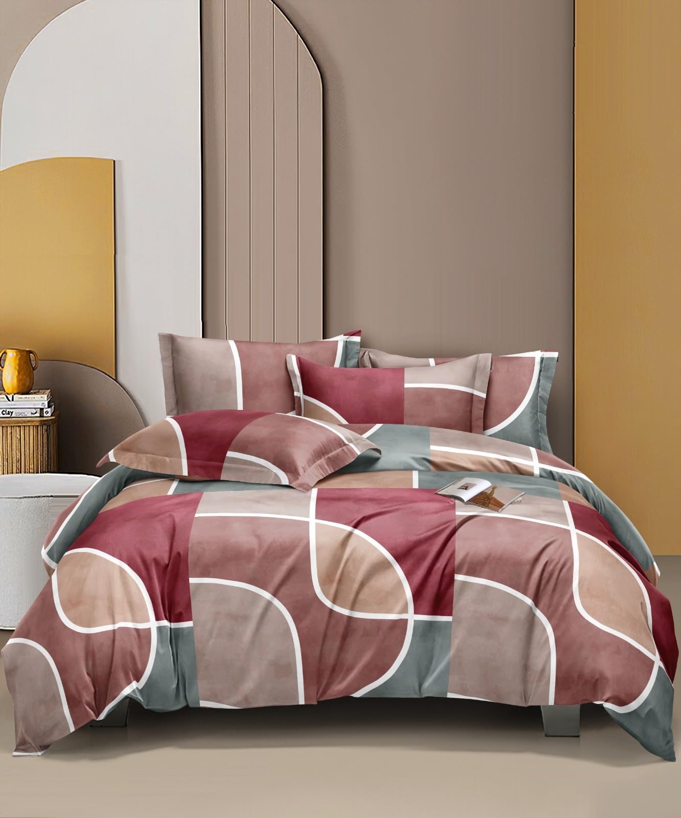 The Home Style Cotton Feel Glace Cotton Elastic Fitted All Around Printed King Size Double Bed Bedsheet Wih 2 Pillow Cover (72X
