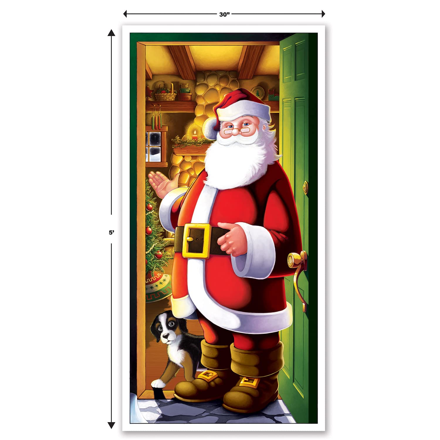 Beistle Santa Claus Door Covers, 5 x 30   , 2 Pieces - Plastic for Indoor & Outdoor Use, St Nick Print - Easily Display - Christ