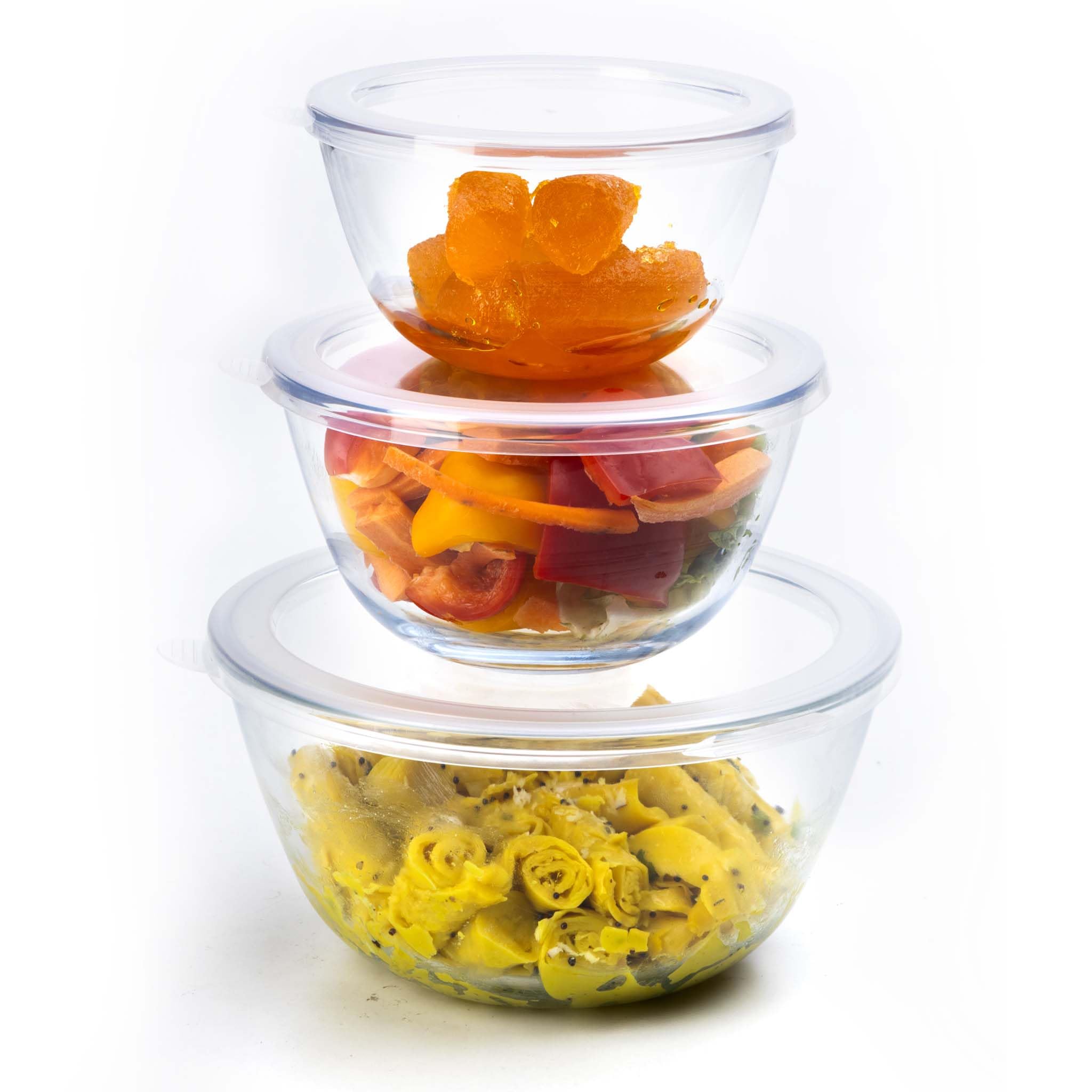 AGARO Borosilicate Glass Mixing Bowl with Lid, 3 Pcs Set (500ml, 800ml &1600ml), Serving Bowl, Kitchen, Oven & Microwave, Dishwa