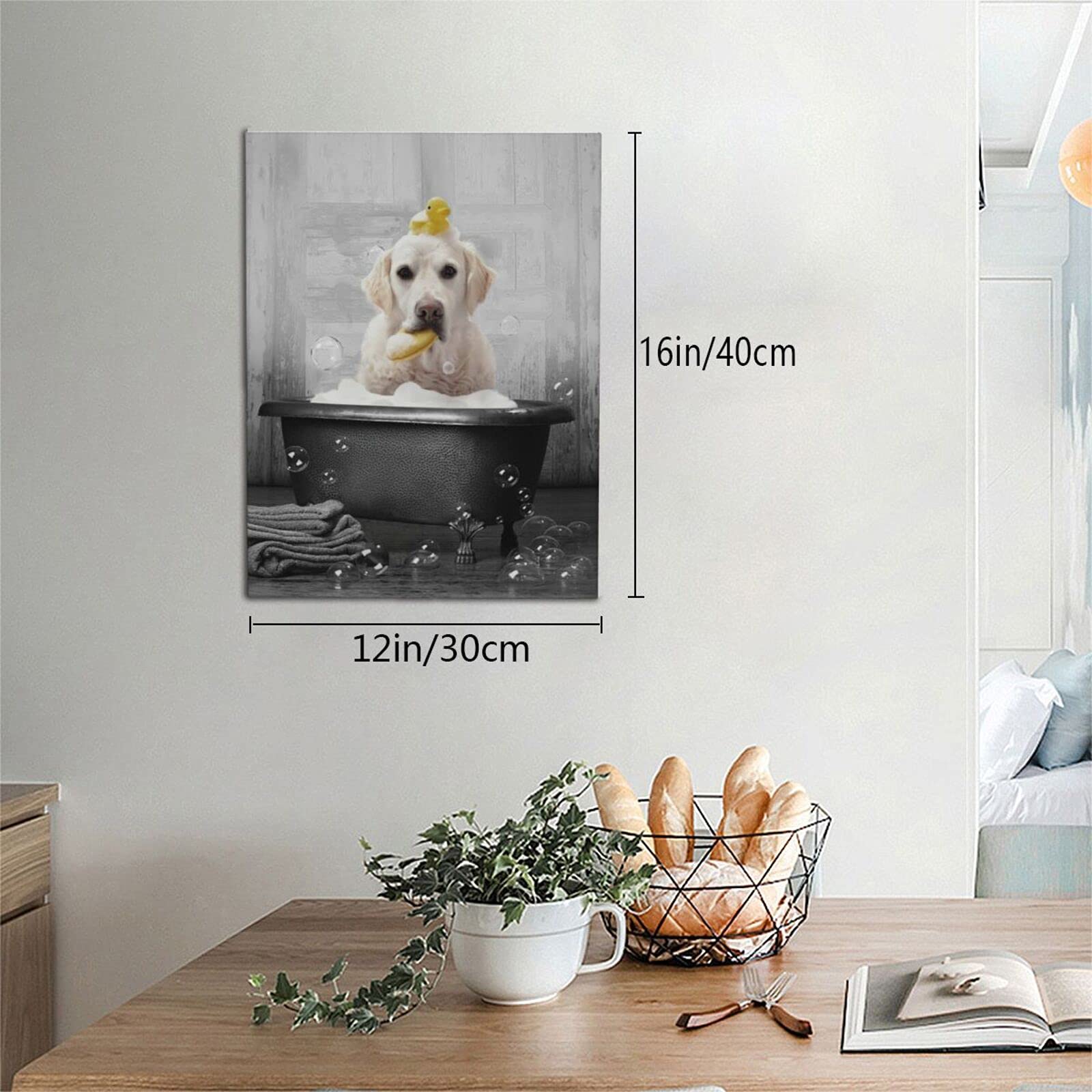 Dog In Bathtub Canvas Wall Art Black And White Animals Bathroom Decor Print Painting Funny Bathtub Labrador Pictures Modern Home