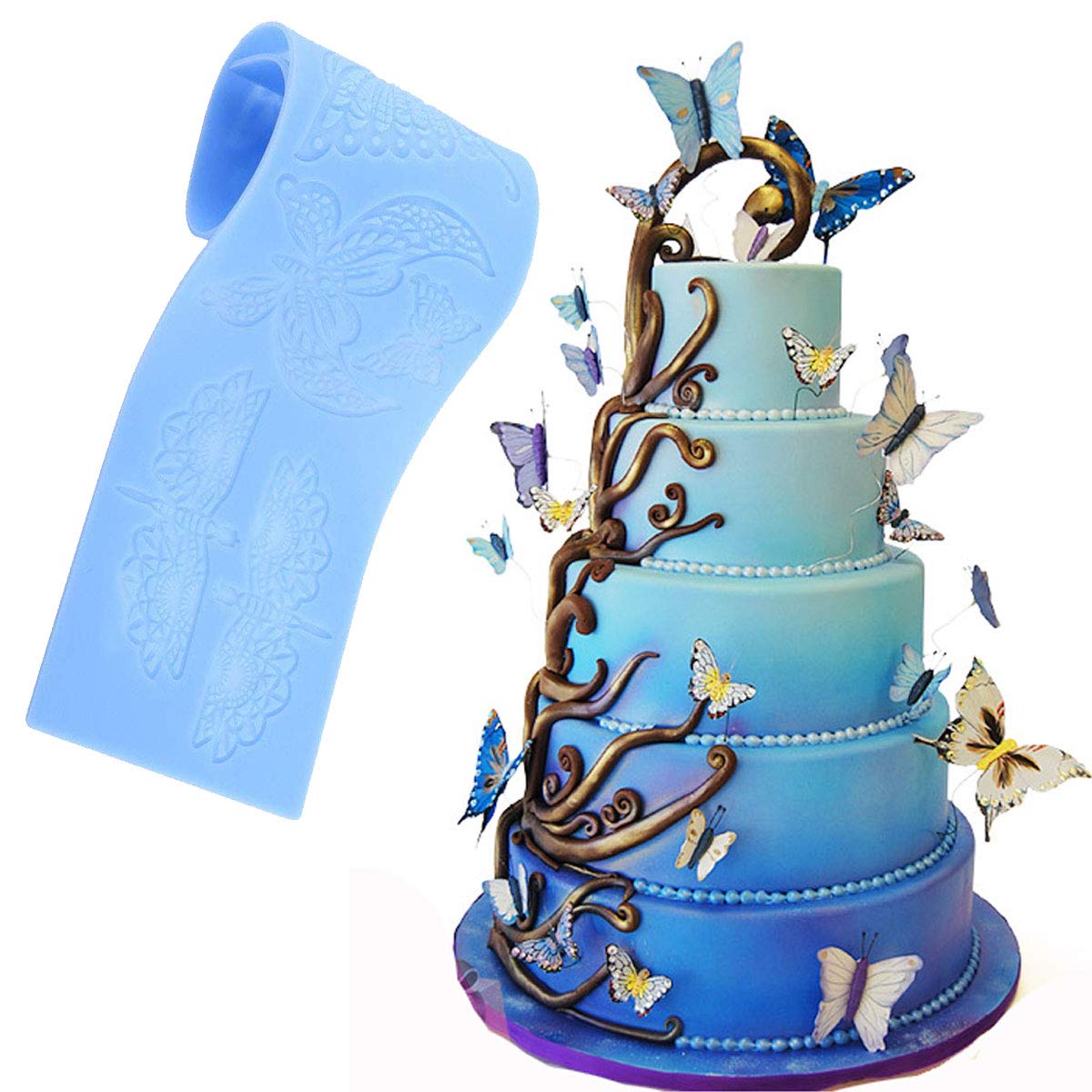 Anyana Sugar Edible Butterfly Dragonfly Lace Cake Silicone Embossing Mat Texture Fondant Impression Lace Mat Decorating Mold Gum
