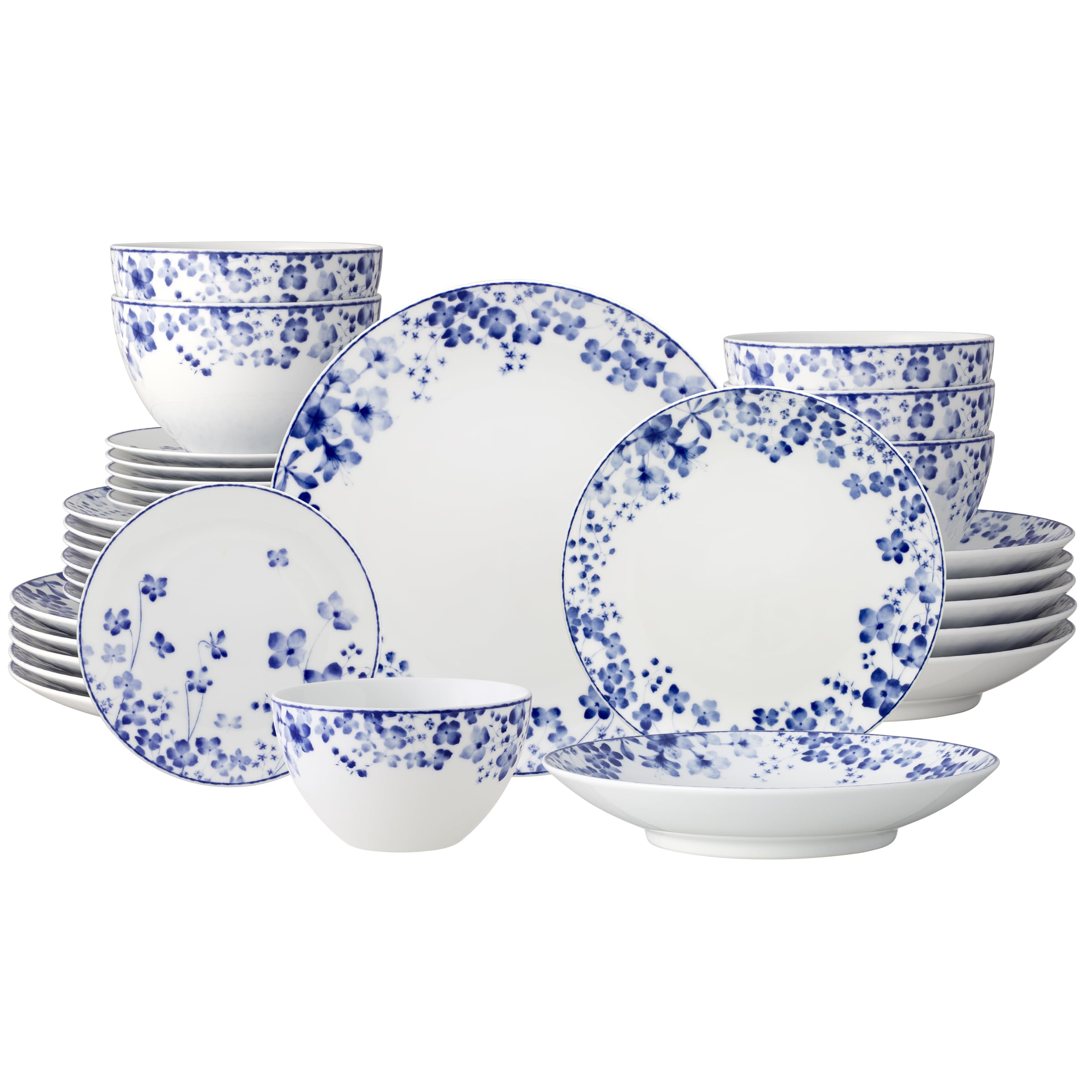 Noritake Bloomington Road Blue 30-Piece Dinnerware Set, Service For 6