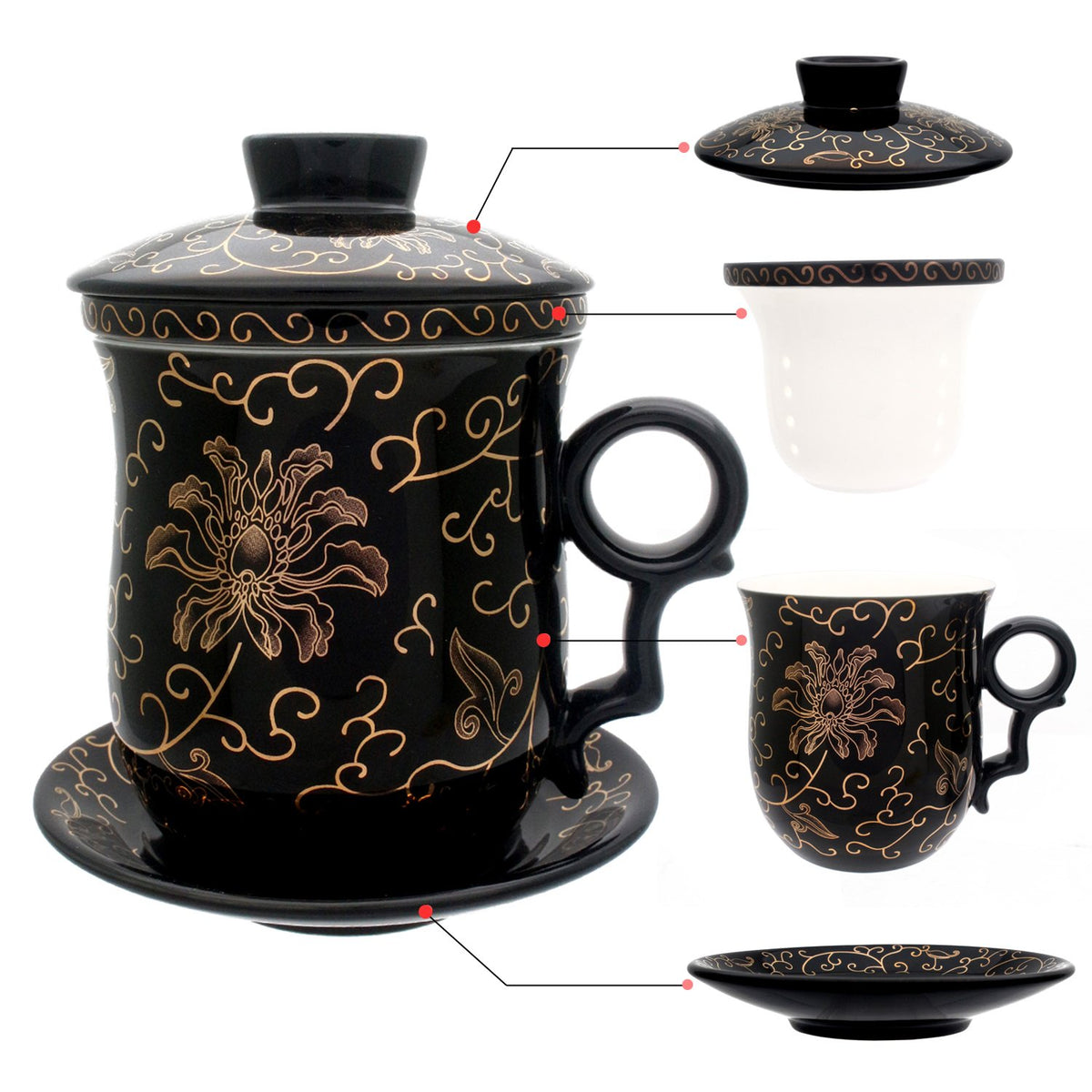 Tea Talent Porcelain Tea Cup With Infuser Lid And Saucer Sets - Chinese Jingdezhen Ceramics Coffee Mug Teacup Loose Leaf Tea Bre