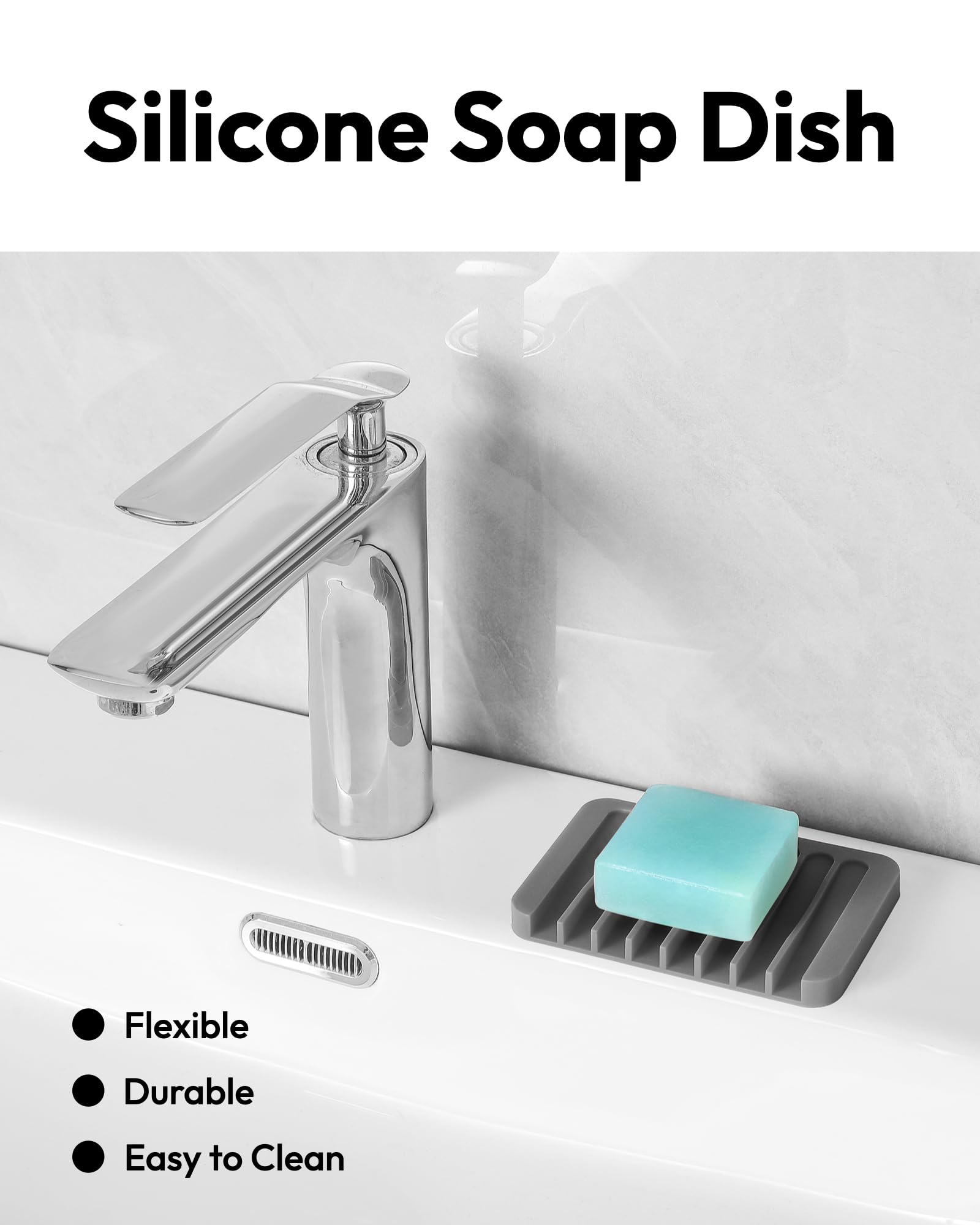 Jomeech Bathroom Soap Dish, Silicone Soap Holder For Bar Soap, Pack Of 2 (Dark Gray)