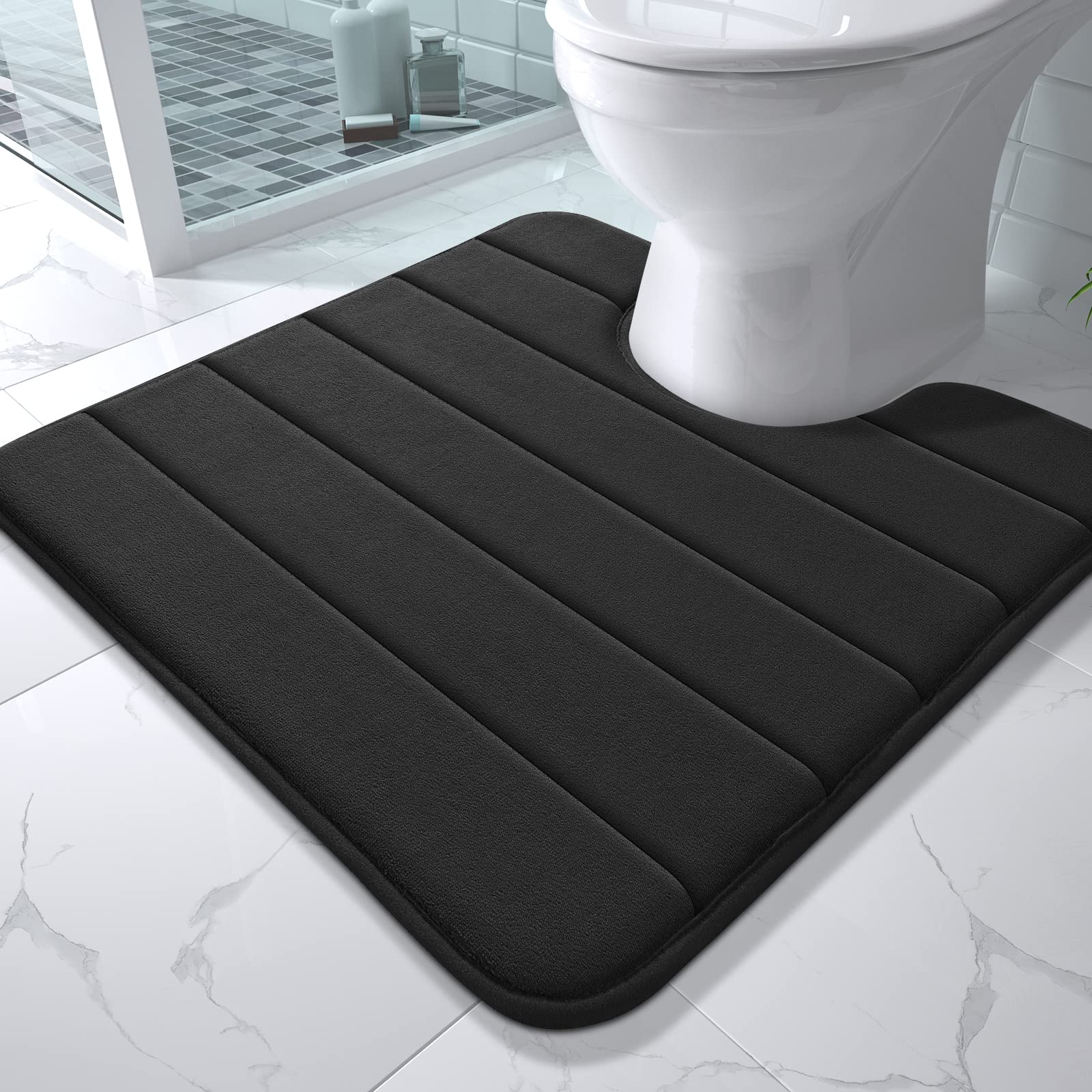 Yimobra Memory Foam Toilet Bath Mat U-Shaped, Commode Contour Rug, Soft And Comfortable, Super Water Absorption, Non-Slip, Thick