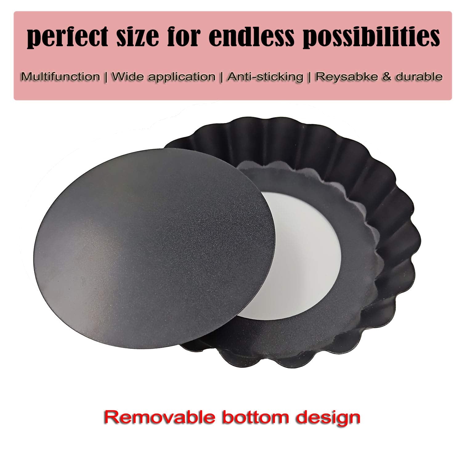 Sktaotao Quiche Pans,Mini Tart Pan With Removable Bottom,Non Stick Small Pie Tins For Baking,4 Inch,Set Of 6 Black
