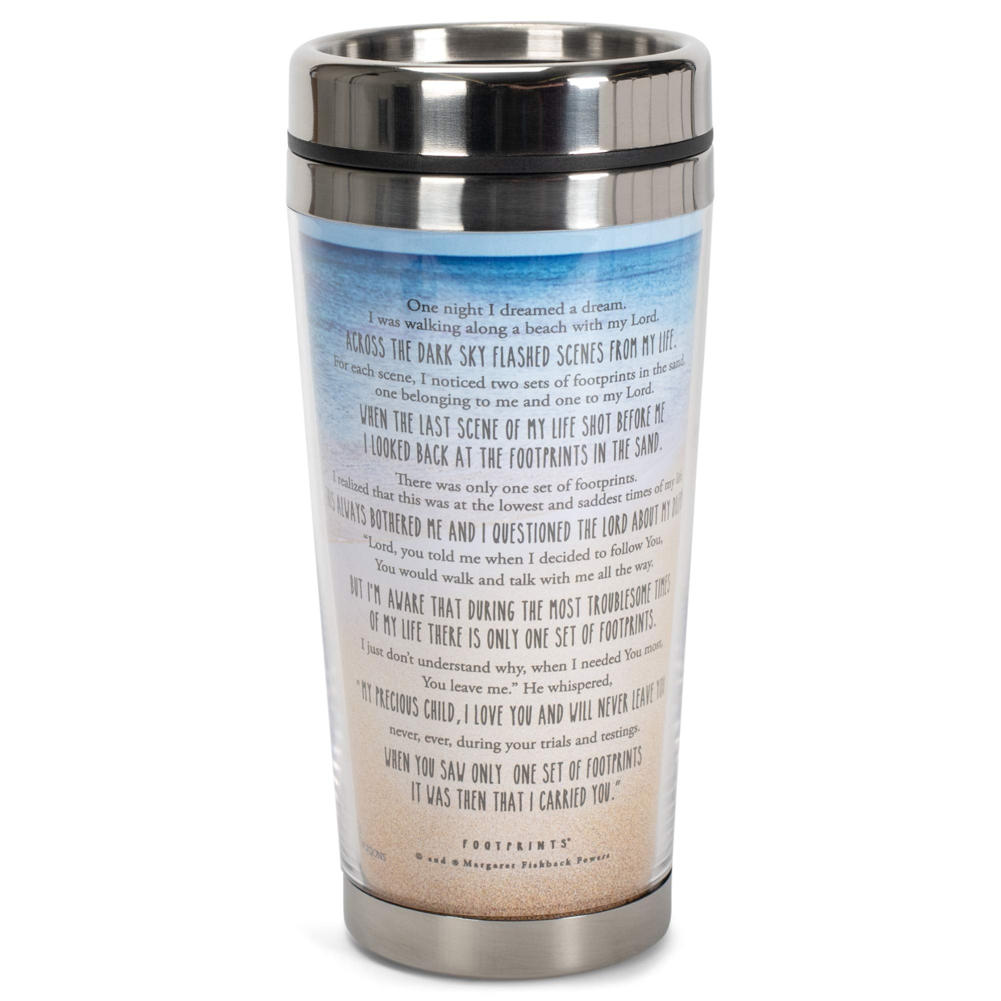 Footprints In The Sand Poem 16 Oz. Stainless Steel Insulated Travel Mug With Lid