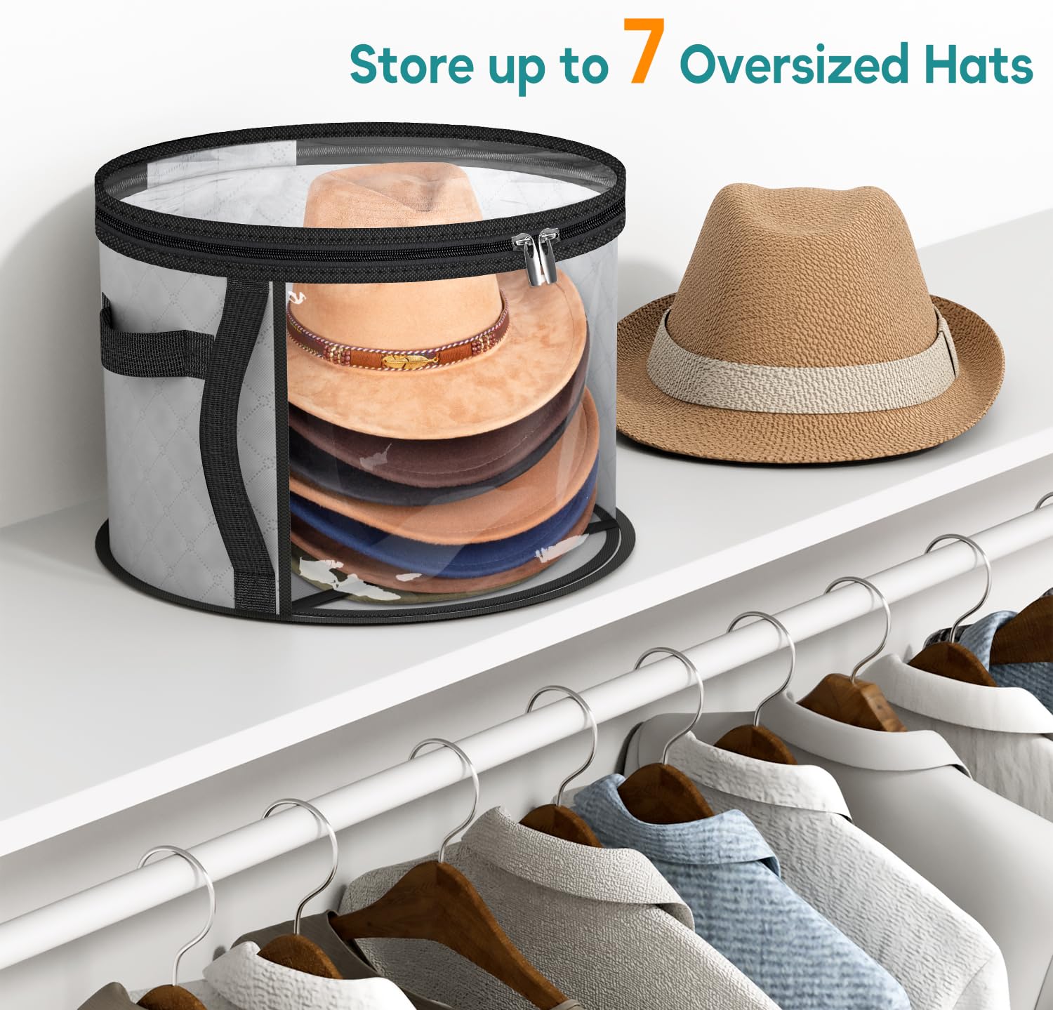 Aooda Oversized Clear Hat Storage Bag For Women, Holds Up To 7 Caps Cowboy Hat Organizer For Closet, Wide Brims Hat Case With Ca