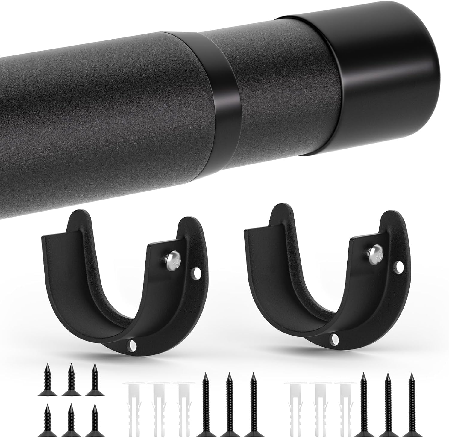 Sutine Closet Rod, 17 To 68 Inch Closet Rods For Hanging Clothes, Heavy Duty Adjustable Clothes Hanging Bar Rod Matte Black Clos