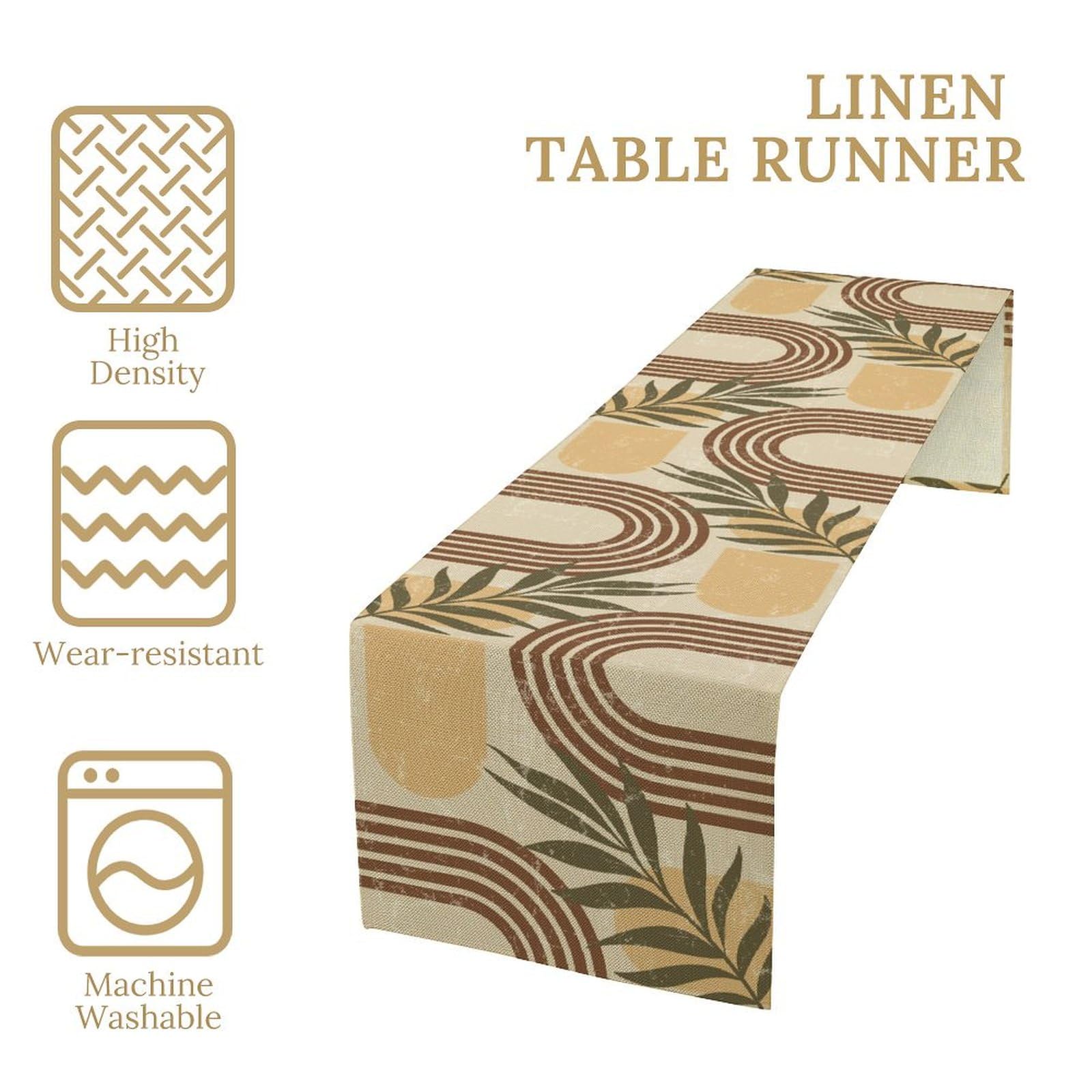 Mid Century Modern Table Runner Tropical Palm Leaves Boho Rainbow Decor for Dresser Coffee Table Dining Indoor Kitchen Wedding H