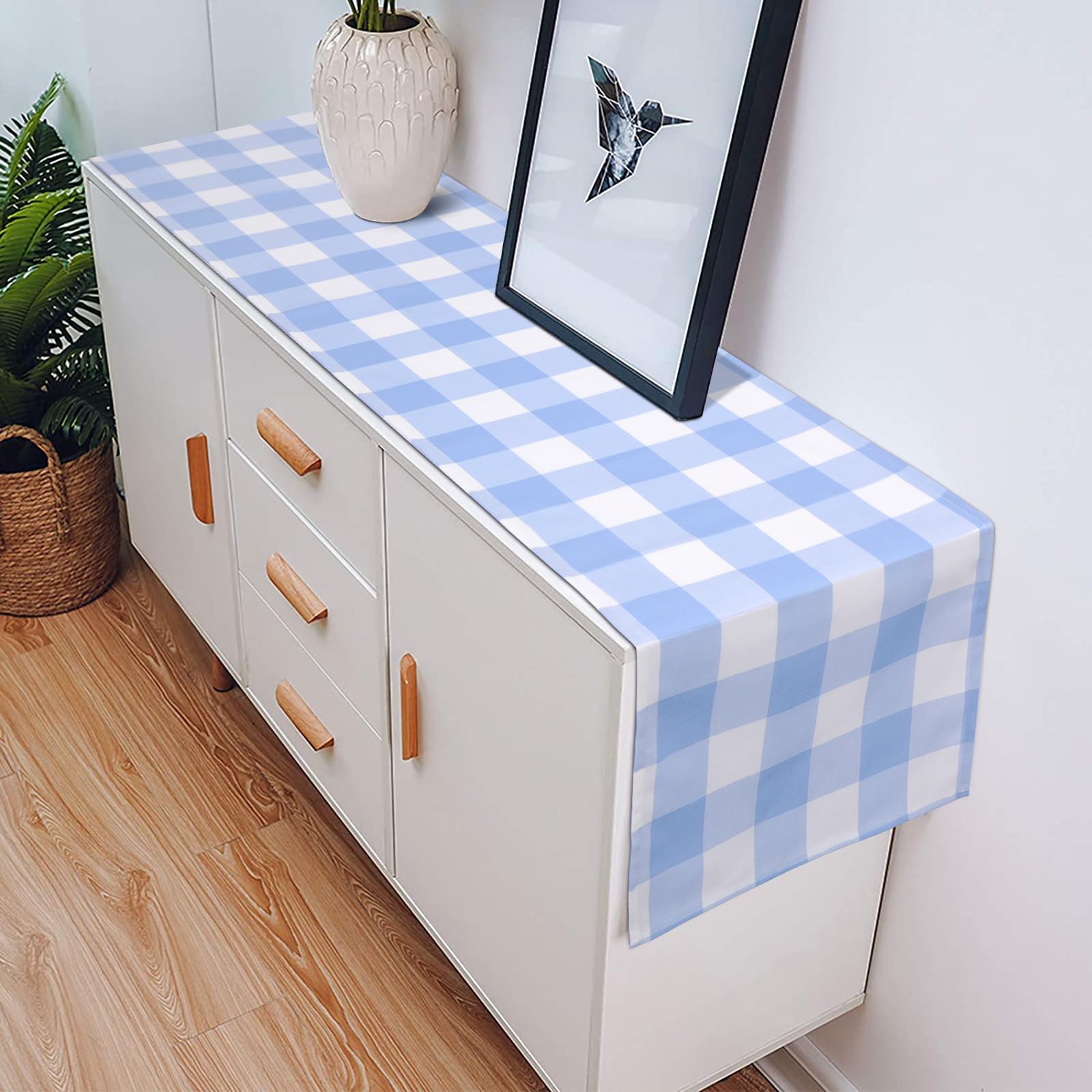 Yuboo Light Blue And White Gingham Table Runner 72 Inches Long, Buffalo Plaid Check Table Cloth Party Suppliers For Farmhouse Ru