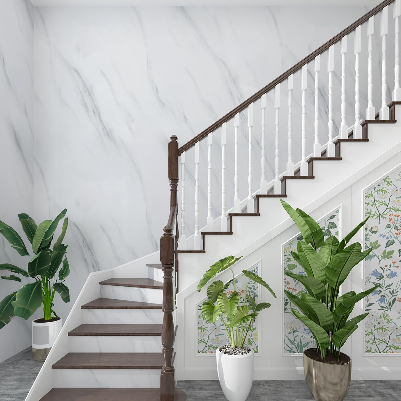 JSEVEM 31''?57'' Extra Wide Thick White Grey Wallpaper Peel and Stick Waterproof White Gray Marble Contact Paper Vinyl Faux Glossy Texture Granite Wall Sticker Decor for Bedroom Bathroom Kitchen Island