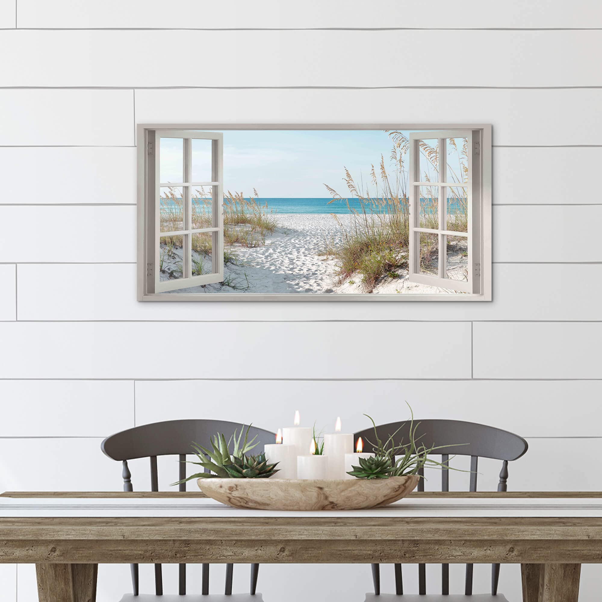 Beach Window Wall Art Canvas: Relaxing Bedroom Living Room Blue Ocean Coastal Scene Picture Modern Tropical Sea Landscape Painti