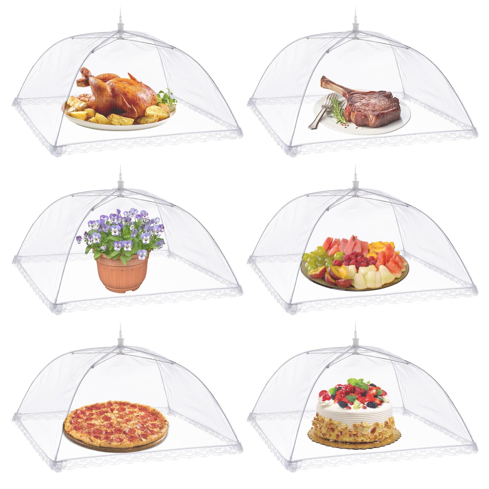 Pop-Up Mesh Food Cover, Mesh Screen Food Covers Umbrella Tent, Reusable And Collapsible Food Cover Net Keep Out Outdoor Flies, B