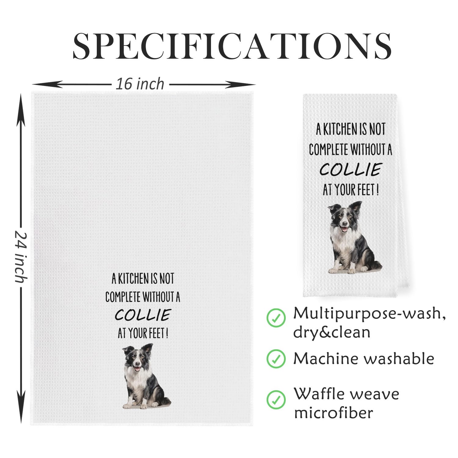 Geqtt Funny Collie Dish Towels - Border Collie Decorative Waffle Weave Kitchen Towels, Dog Gifts Hand Towel, Tea Towel (16?4 Inc