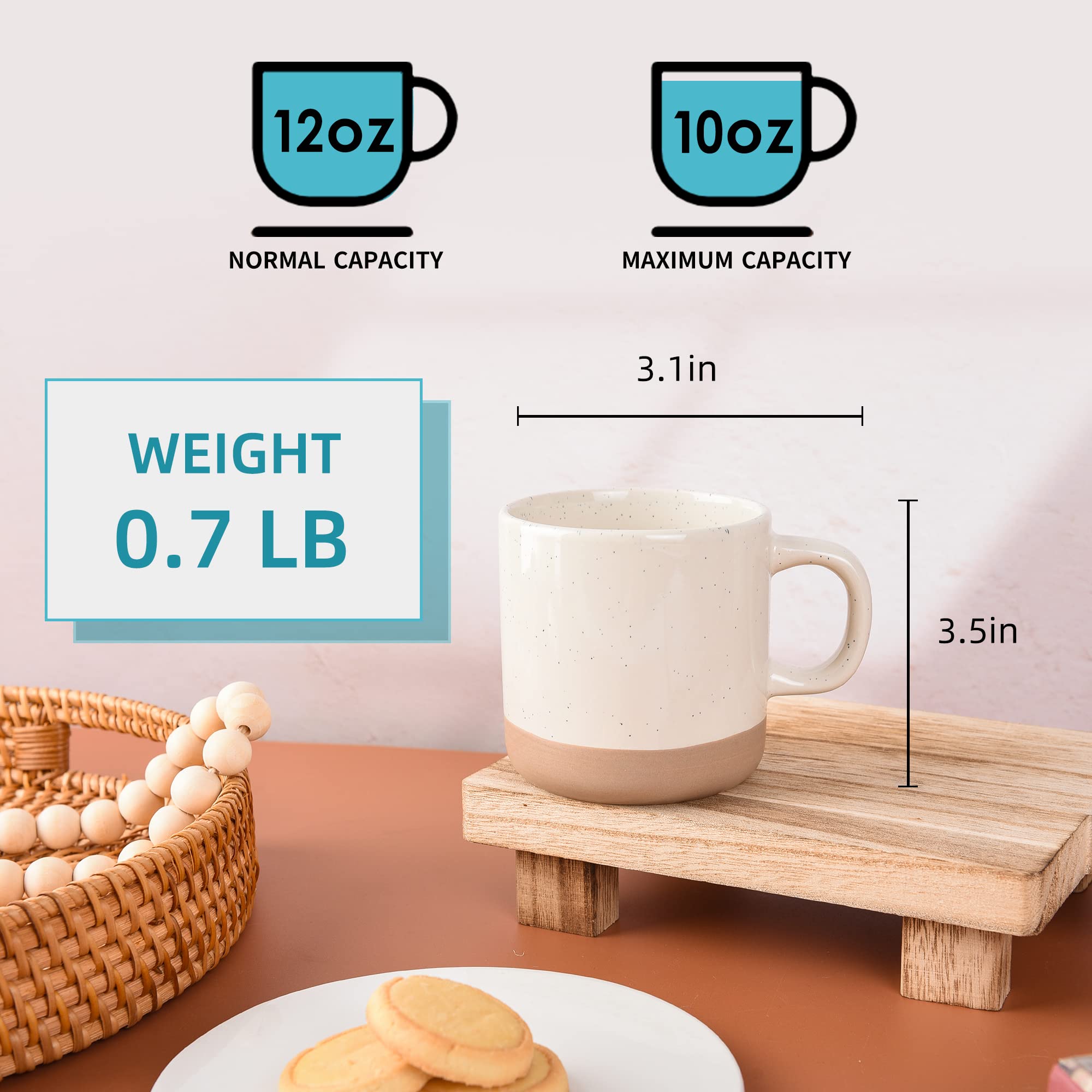 Bycnzb 12Oz Coffee Mug Set For 6, Tea Cups With Handle For Coffee, Tea, Cocoa, Milk (Cream)