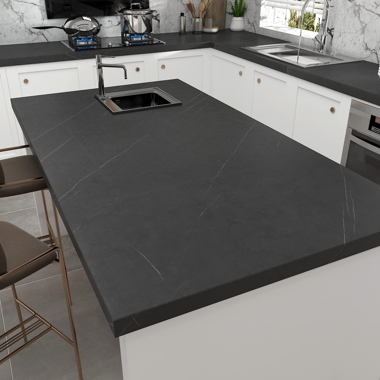 Decotalk 30''X120'' Black Marble Contact Paper For Countertops Waterproof Marble Peel And Stick Wallpaper For Kitchen Counter Bl