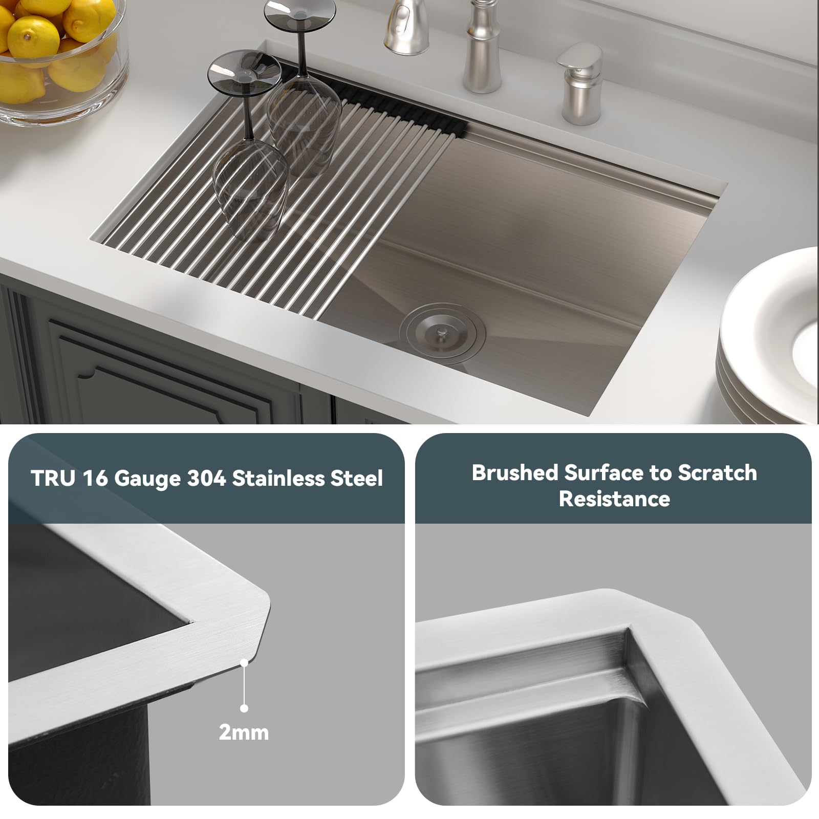 27 Undermount Kitchen Sink - Lordear 27X19 Inch 16 Gauge Stainless Steel Kitchen Sinks Under Counter Ledge Workstation Single Bo