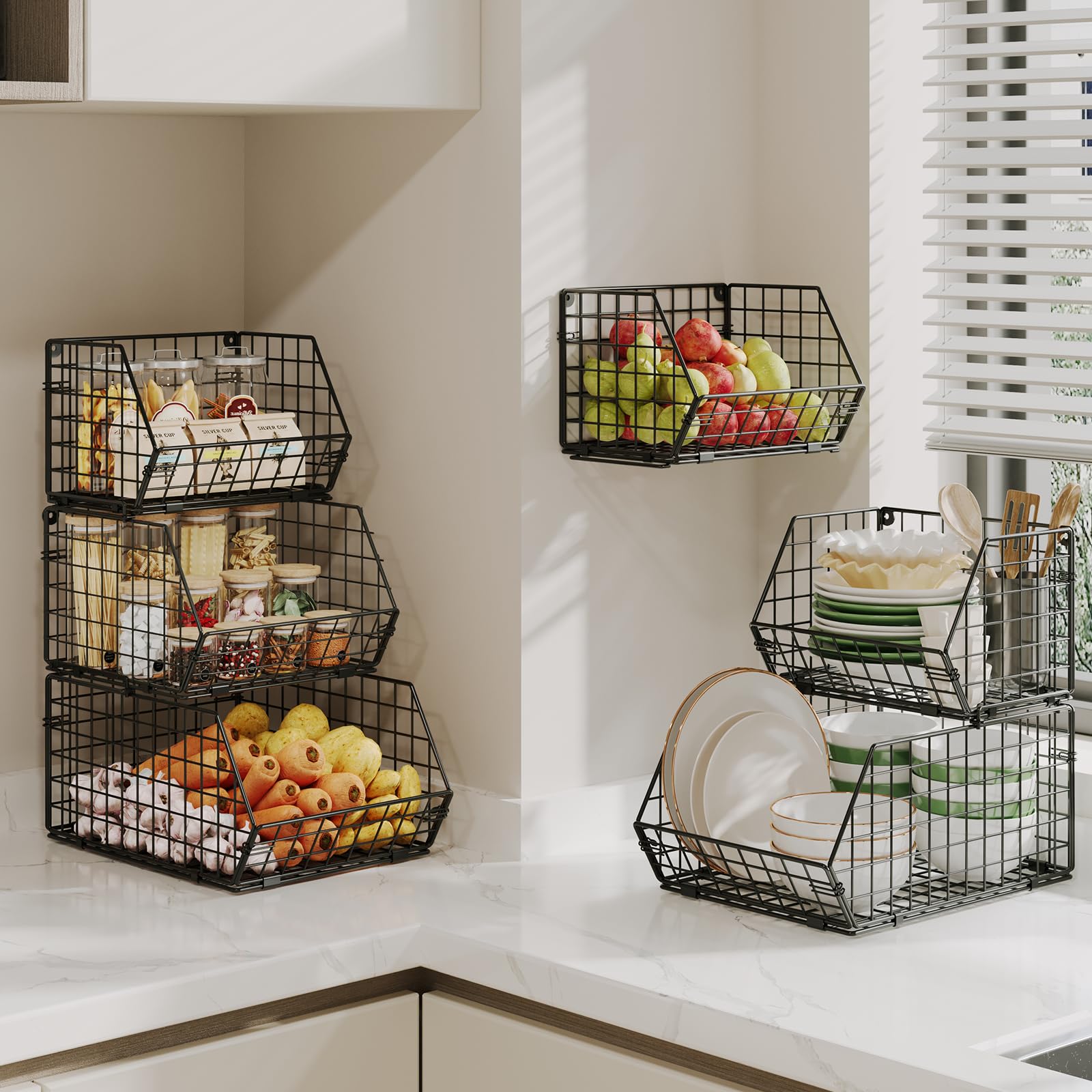 2 Tier Stackable Wire Basket-Kitchen Counter, Pantry Organization And Storage - Cabinet, Countertop Space Saving Organizing - Pr