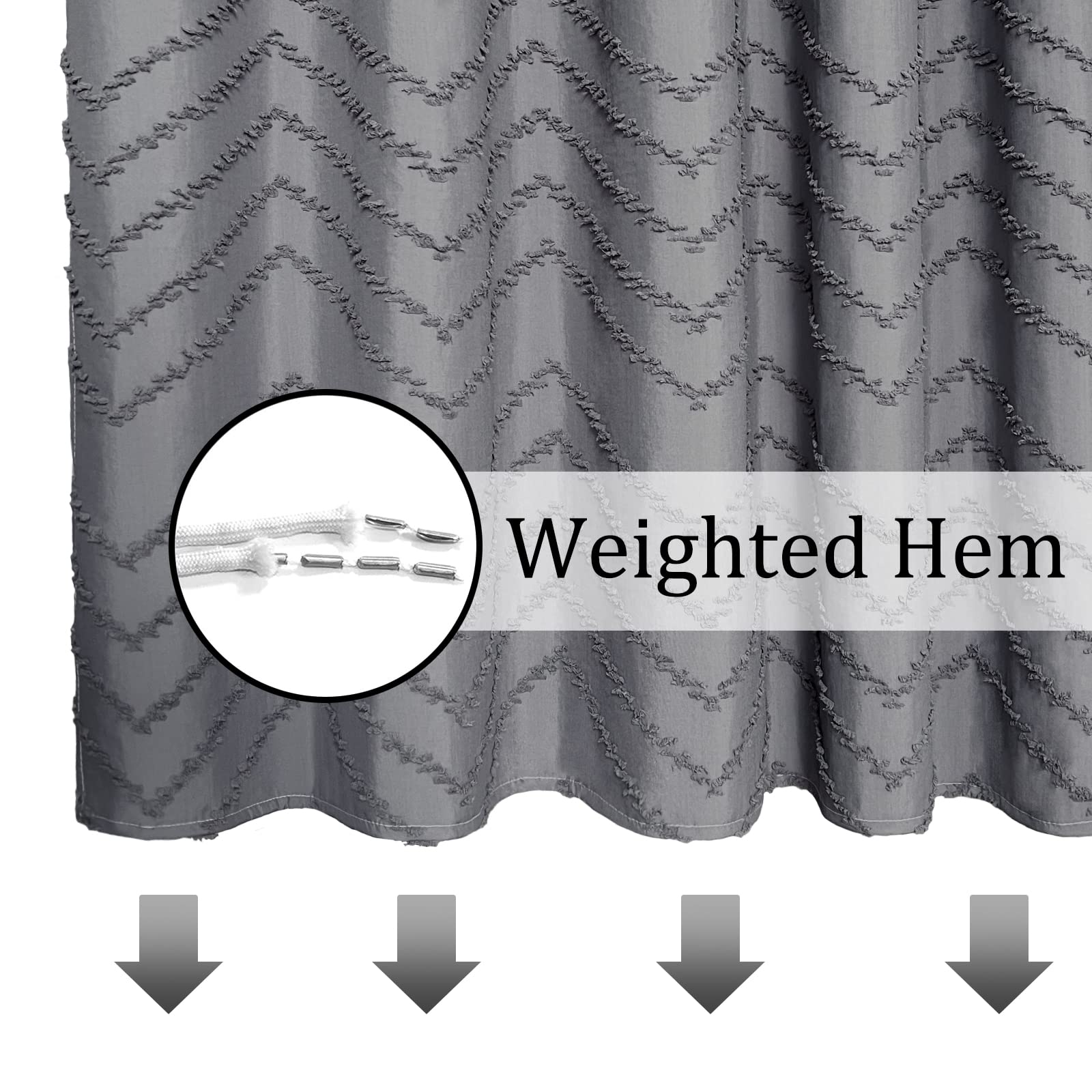 Boho Gray Shower Curtain Tufted Chevron Striped Shabby Chic Textured Cloth Shower Curtains For Bathroom, Modern Farmhouse Waterp