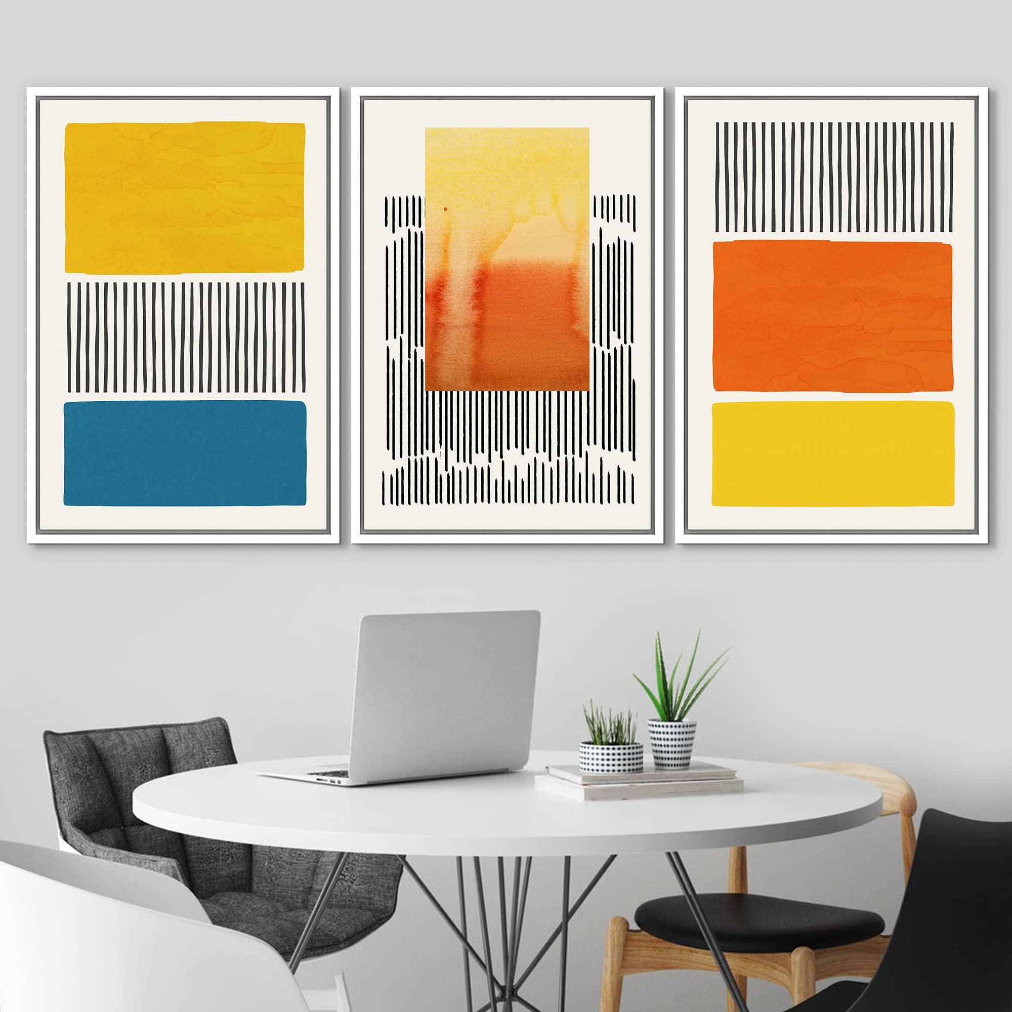 Idea4Wall Framed Canvas Print Wall Art Set Mid-Century Bright Neon Color Block Mosaic Abstract Shapes Illustrations Minimalism B