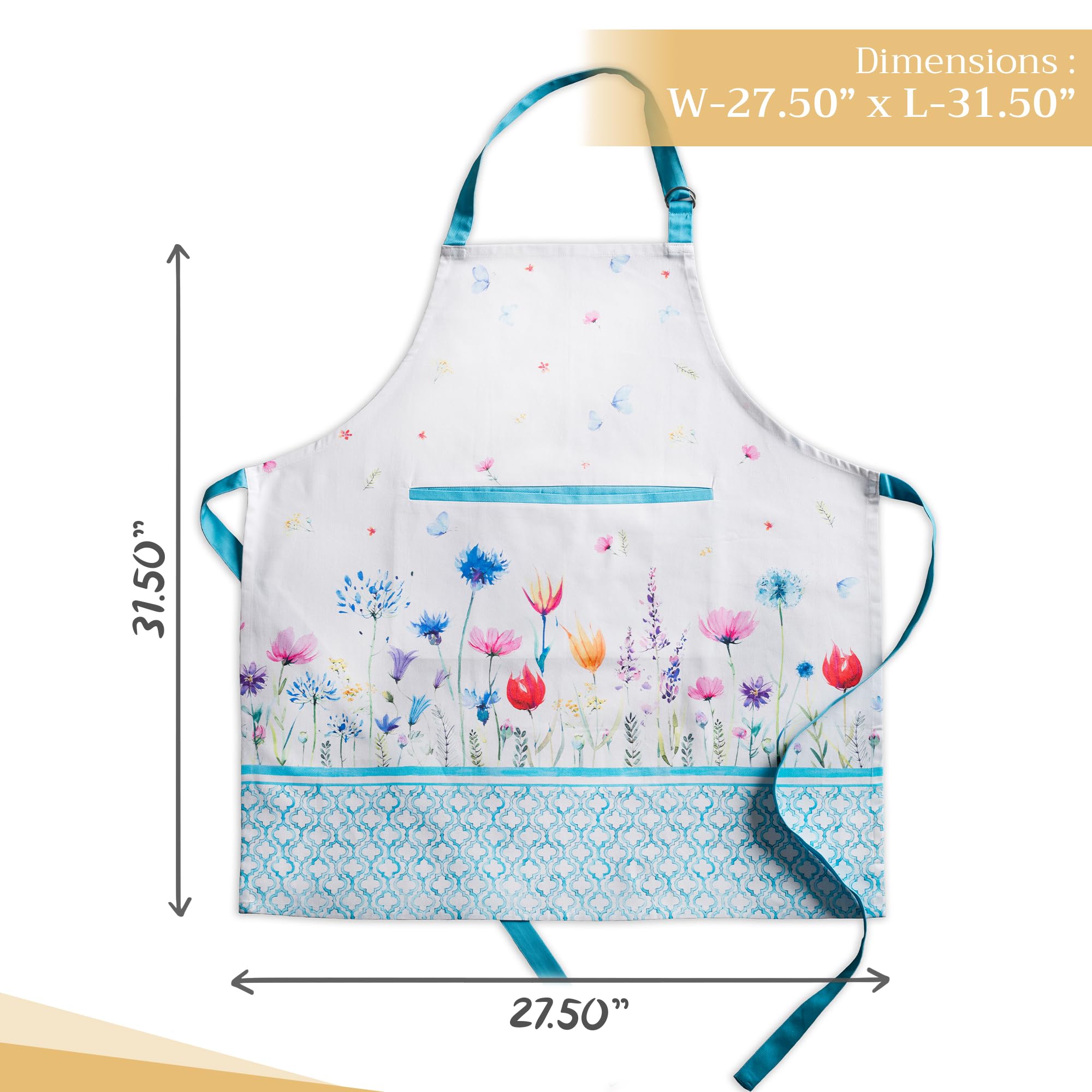 Maison D Hermine Apron 100% Cotton 1 Piece Adjustable Neck Strap Apron With Center Pocket & Long Ties For Gifts, Chef, Women & M