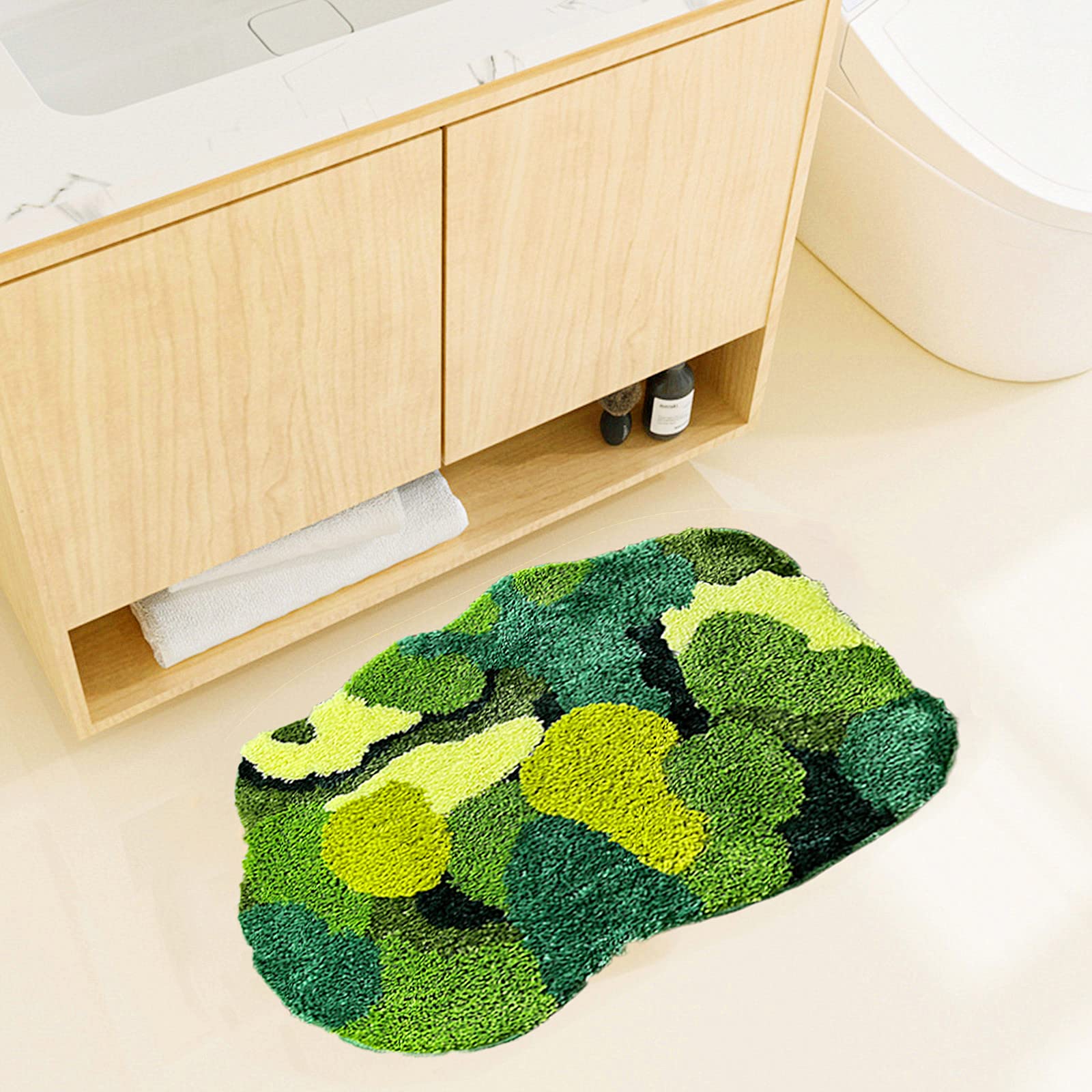 Grass Green Moss Bath Mat For Bathroom Cute Moss Kitchen Rug Non Slip Shaggy Kids Bedroom Decor Home Entryway Door Mat 31.5''X23
