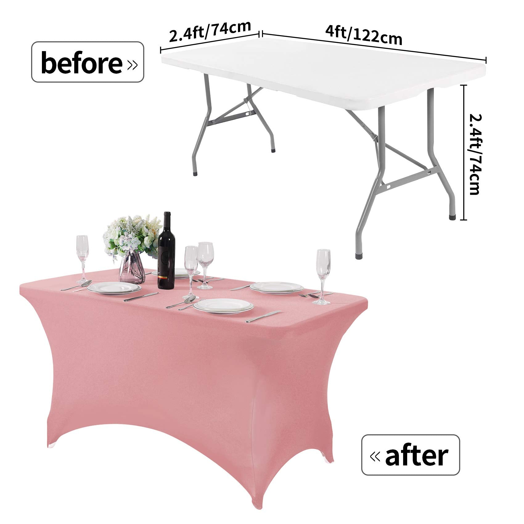 Hezuzo 2Pack Spandex Table Cover For 4Ft Table Universal Fitted Stretch Tablecloth For Party, Banquet, Wedding And Events-Dusty