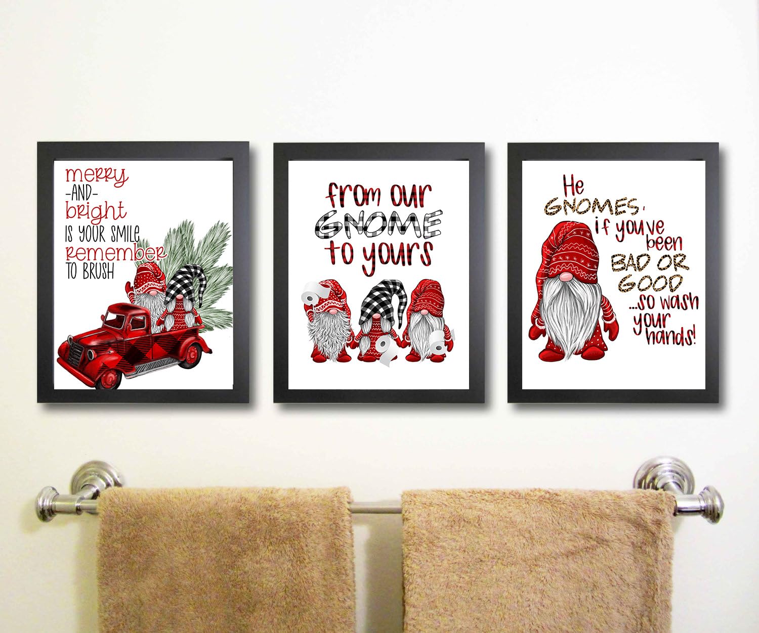 Gnome Buffalo Plaid Bathroom Bath Christmas Art Print Wall Decor Decoration Red Black Picture Hanging Poster