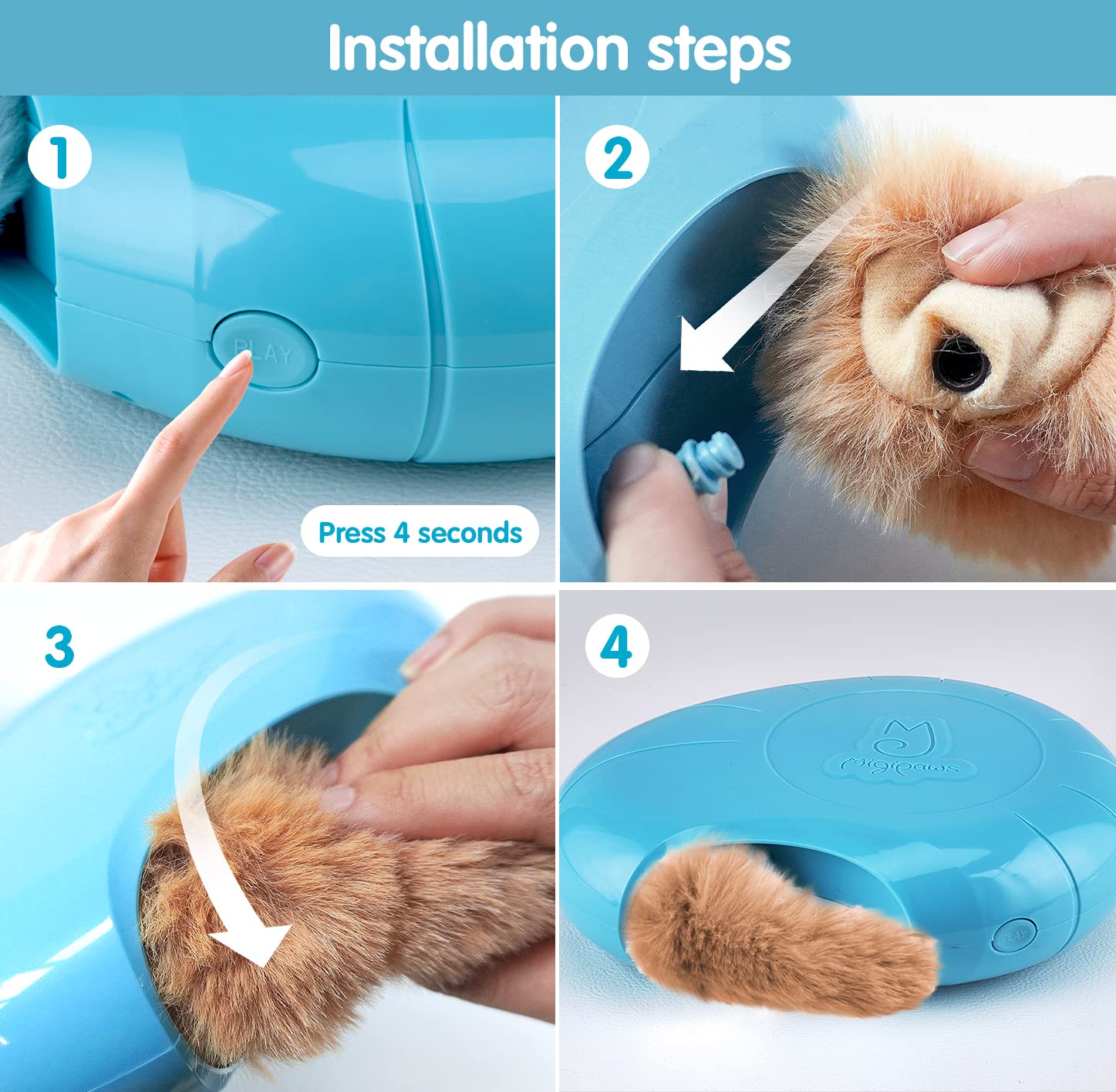 Migipaws Cat Toys Interactive Fluffy Ball Squeak Hide And Seek In A Mice Hole Smart Kitten Teaser Automatic Timer On Off Plush F