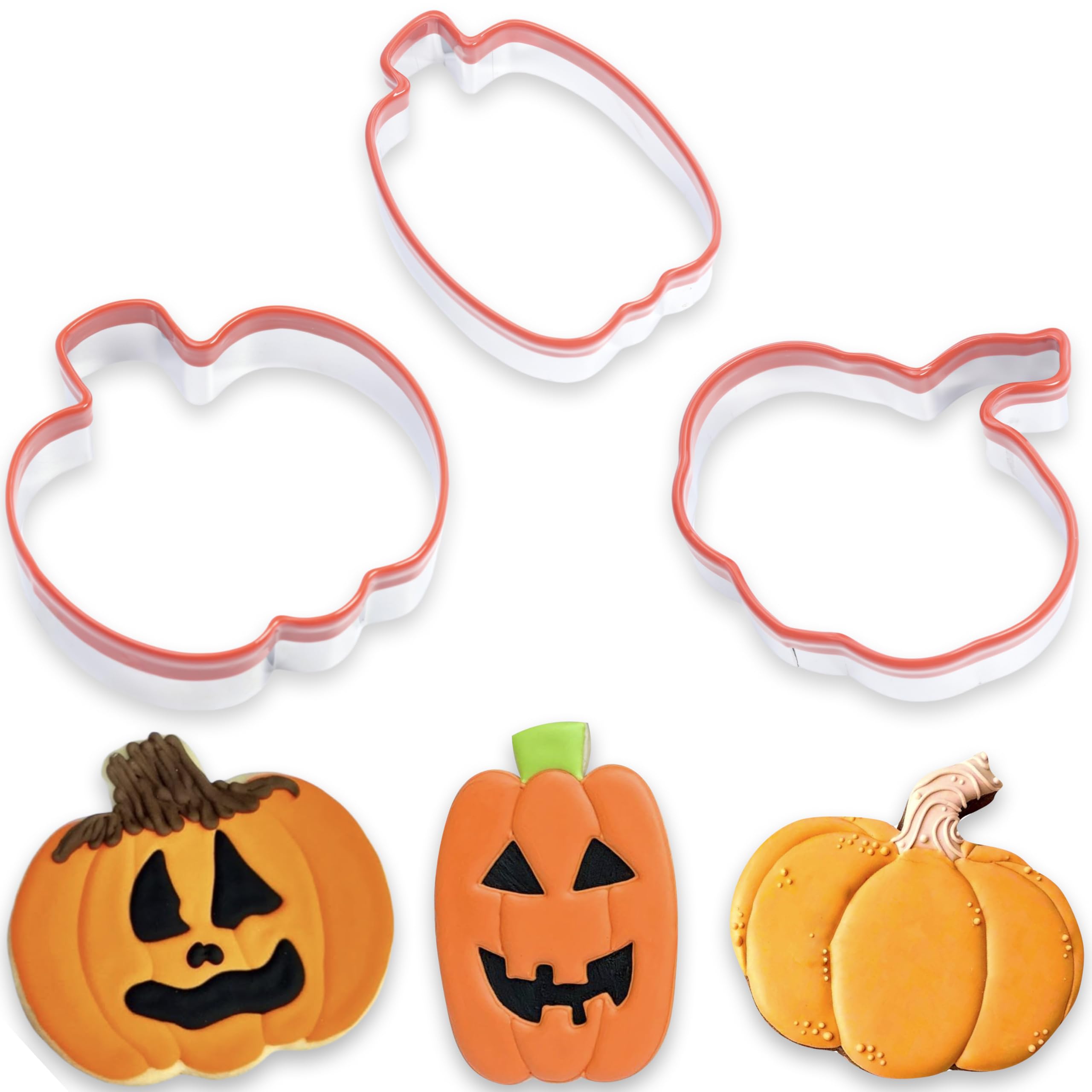 3Pcs Pumpkin Cookie Cutters 3.8'' 3.9'' 4'', Halloween Cookie Cutters, Fall Thanksgiving Cookie Cutters, Biscuit Cutter Set, Coa