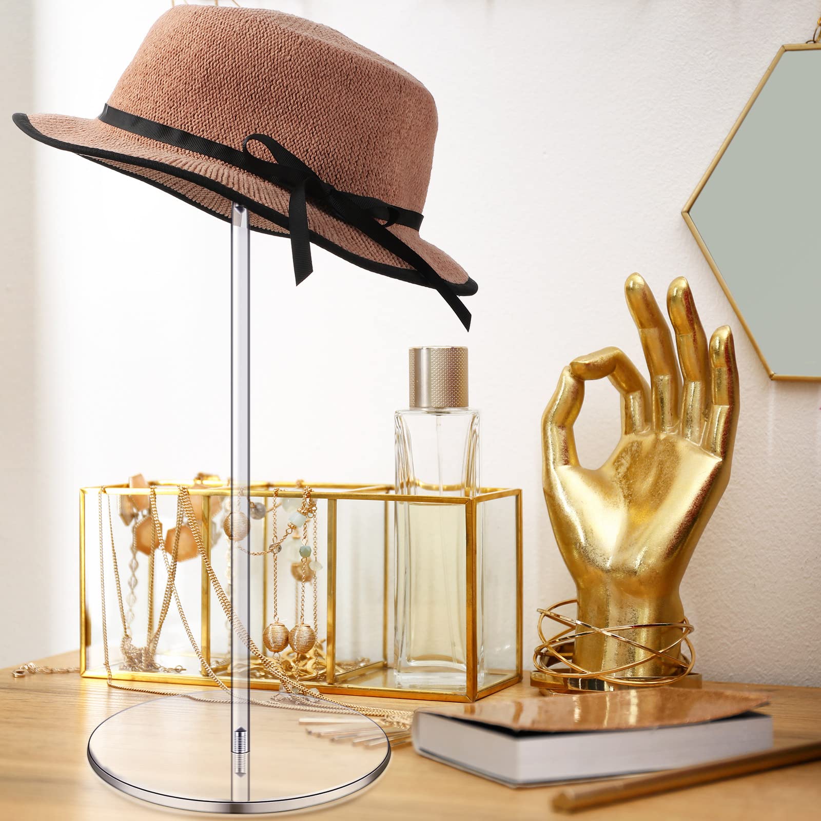 Yookeer 2 Set 16 Inch Clear Acrylic Hat Stands and Wig Display Rack Stands for Multiple Hats Display Tabletop Baseball Caps Watc