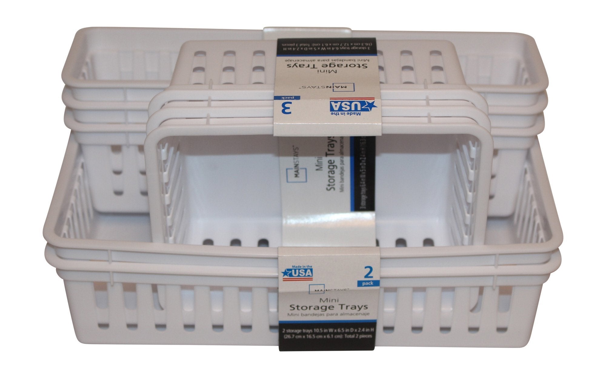 Mini Storage Trays Bin Bundle- Basic Square 3Pk, Slim Plastic Storage Trays Basket 3Pks, Rectangular 2Pk -White