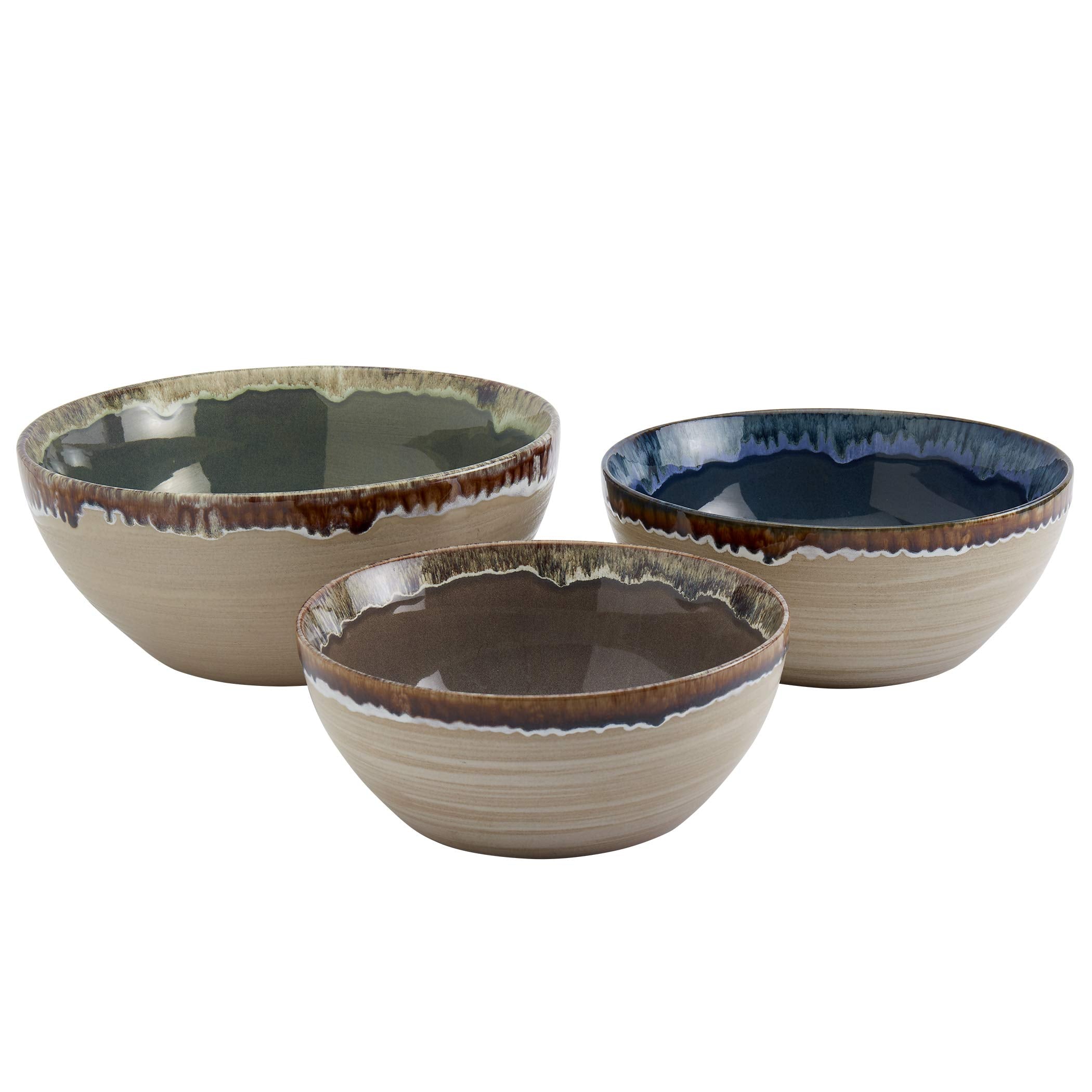 Tabletops Gallery Tuscan Reactive Glaze Stoneware- Platter Serving Bowl Mixing Bowl Mug, Tuscan 3 Piece Oval Serving Platter Set
