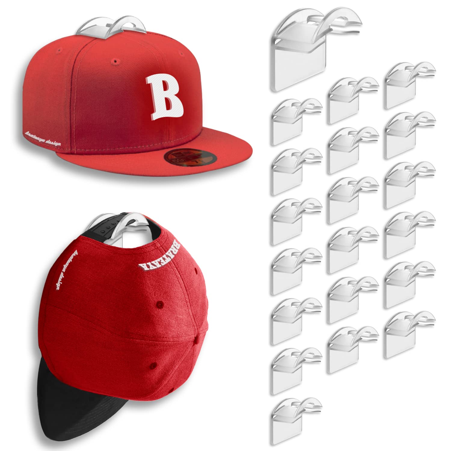 Brateaya Hat Hangers For Wall, No Drilling Caps Holder Organizer, Adhesive Hat Hooks For Hanging Hats, Wall Mounted Hat Rack For